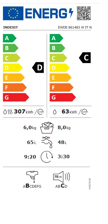 Mašina za pranje i sušenje Indesit EWDE 861483 W IT N,8+6kg