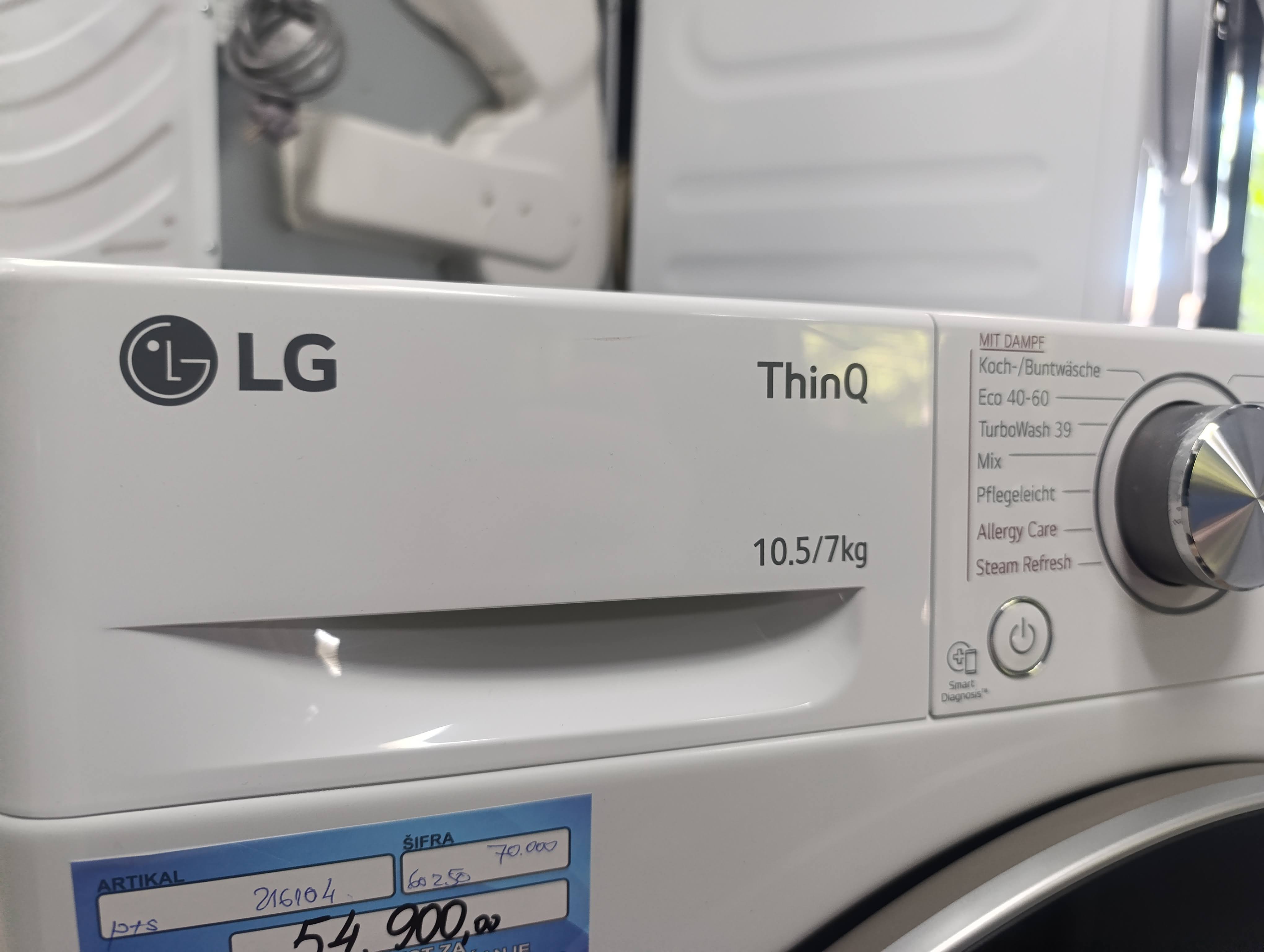 Mašina za pranje i sušenje LG V7WD107H2E , 10.5+7 kg.