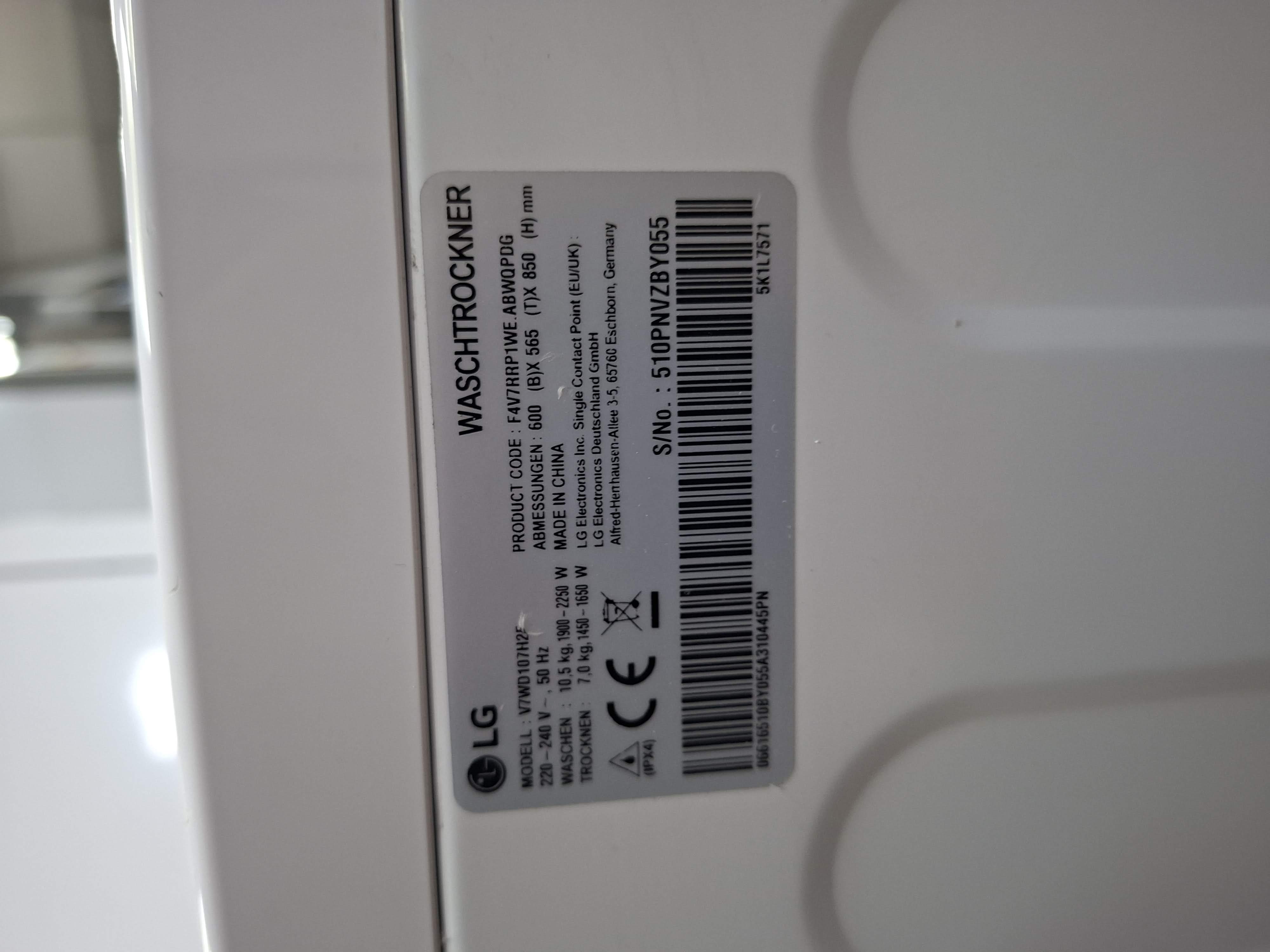 Mašina za pranje i sušenje LG V7WD107H2E , 10.5+7 kg.