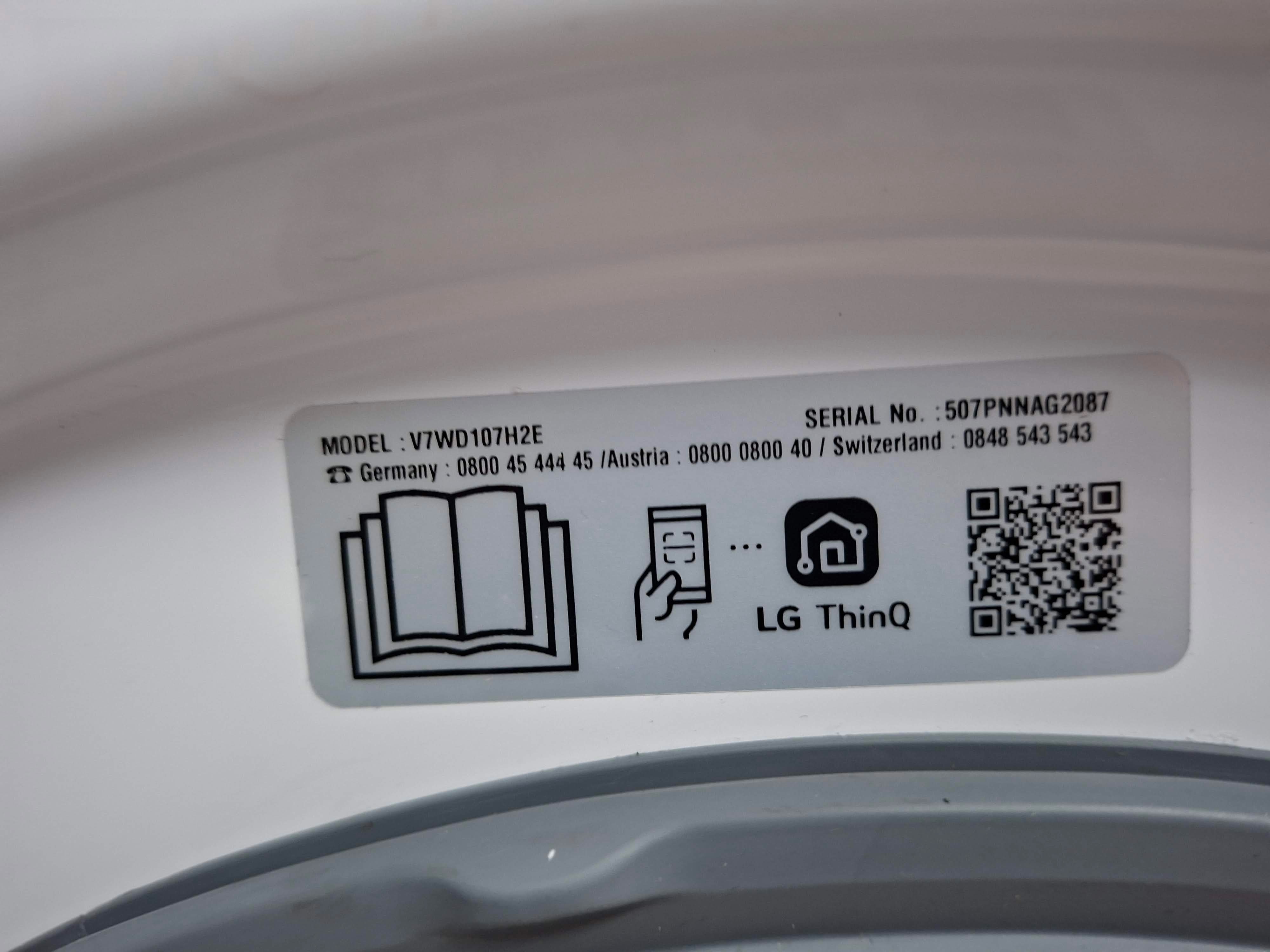 Mašina za pranje i sušenje LG V7WD107H2E , 10.5+7 kg.