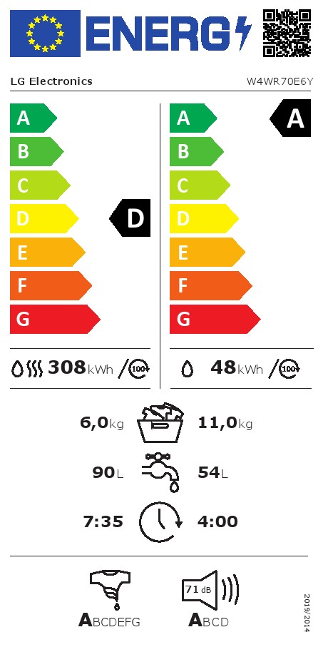 Mašina za pranje i sušenje LG W4WR70E6Y , 11+6 kg.