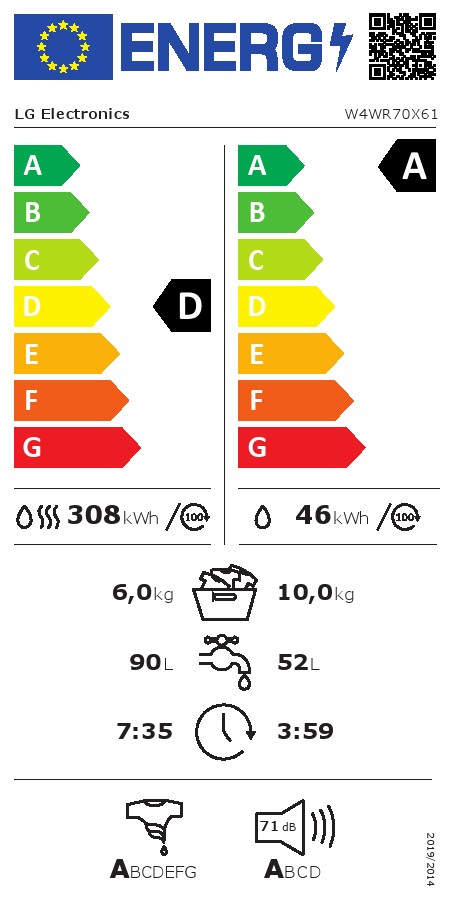 Mašina za pranje i sušenje LG W4WR70X61 , 10+6 kg