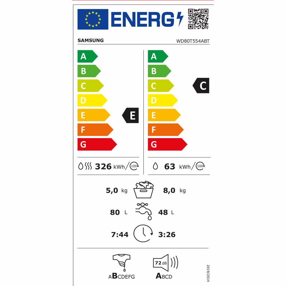 Mašina za pranje i sušenje Samsung WD80T554ABT , 8+5 Kg