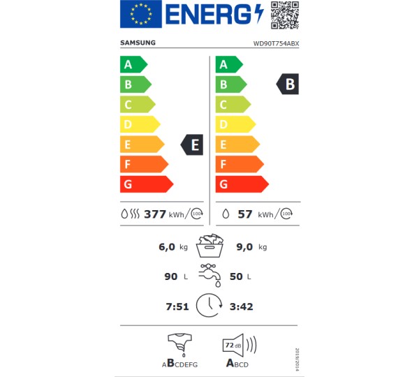 Mašina za pranje i sušenje Samsung WD90T754ABX S2, 9+6 kg
