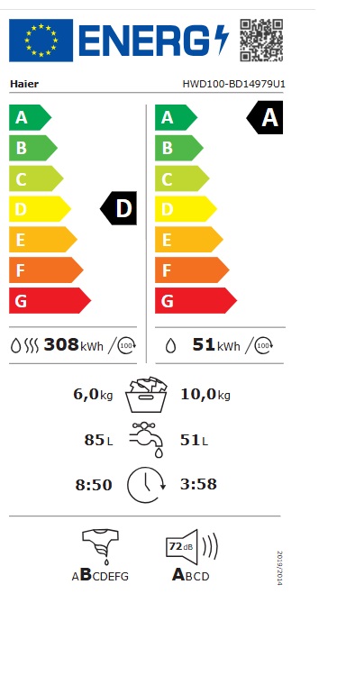Mašina za pranje i sušenje veša Haier HWD100-BD14979U1 , 10+6kg