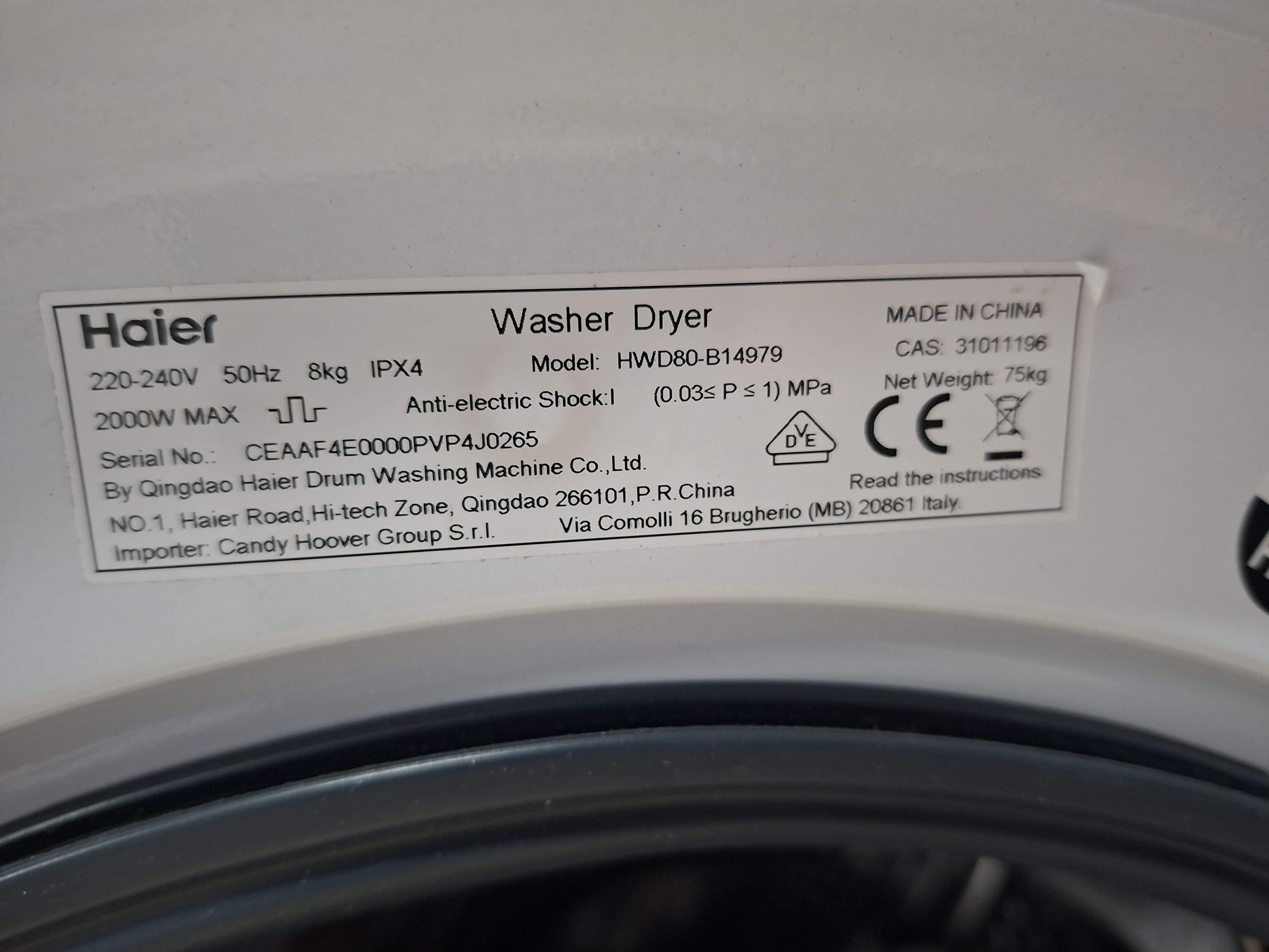 Mašina za Pranje i sušenje veša Haier HWD80-B14939, 8+5 kg.  