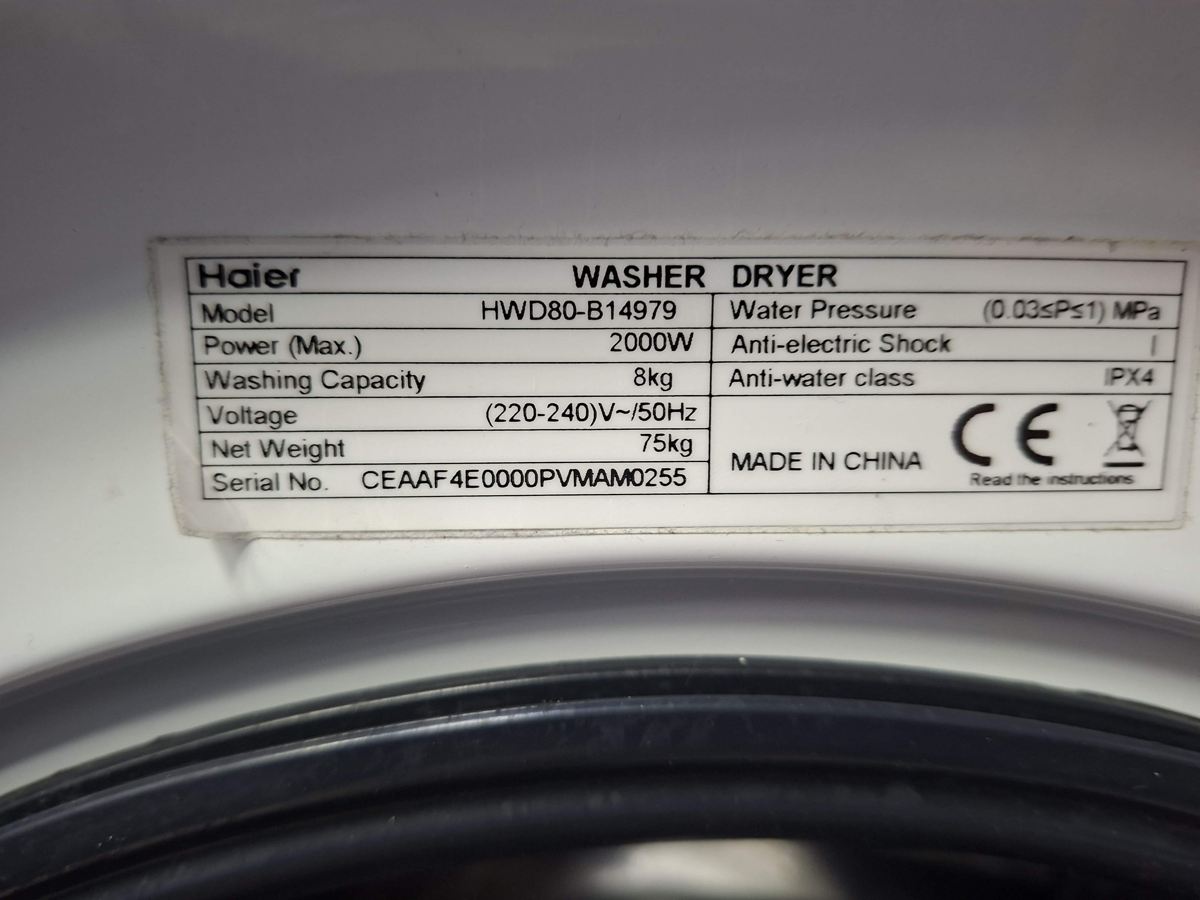 Mašina za pranje i sušenje veša Haier HWD80-B14979, 8+5 kg