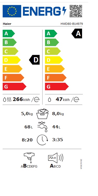 Mašina za pranje i sušenje veša Haier HWD80-B14979, 8+5 kg