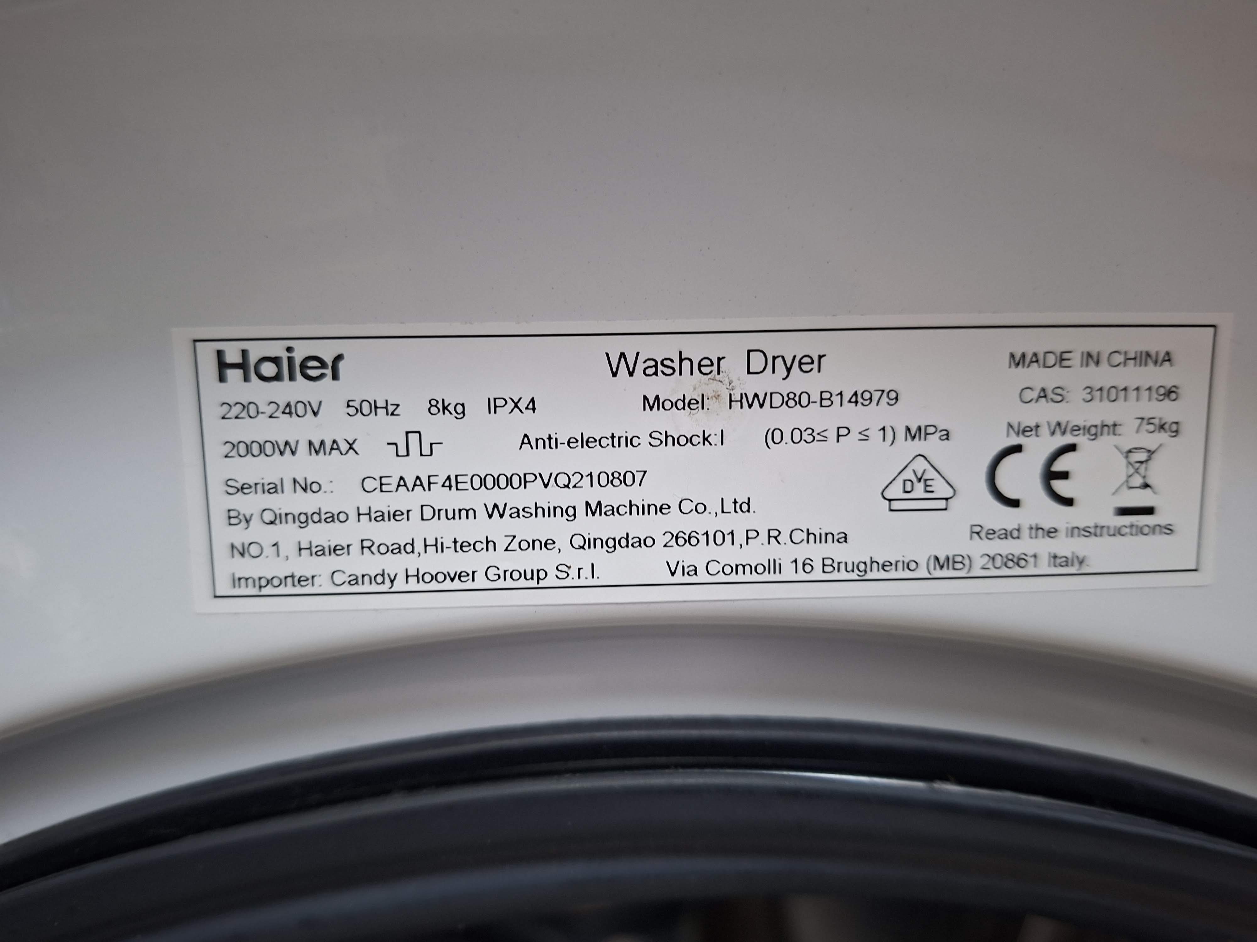 Mašina za pranje i sušenje veša Haier HWD80-B14979, 8+5 kg