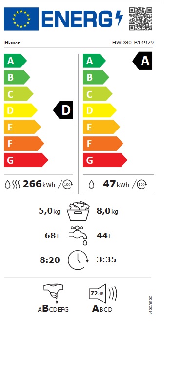 Mašina za pranje i sušenje veša Haier HWD80-B14979, 8+5 kg