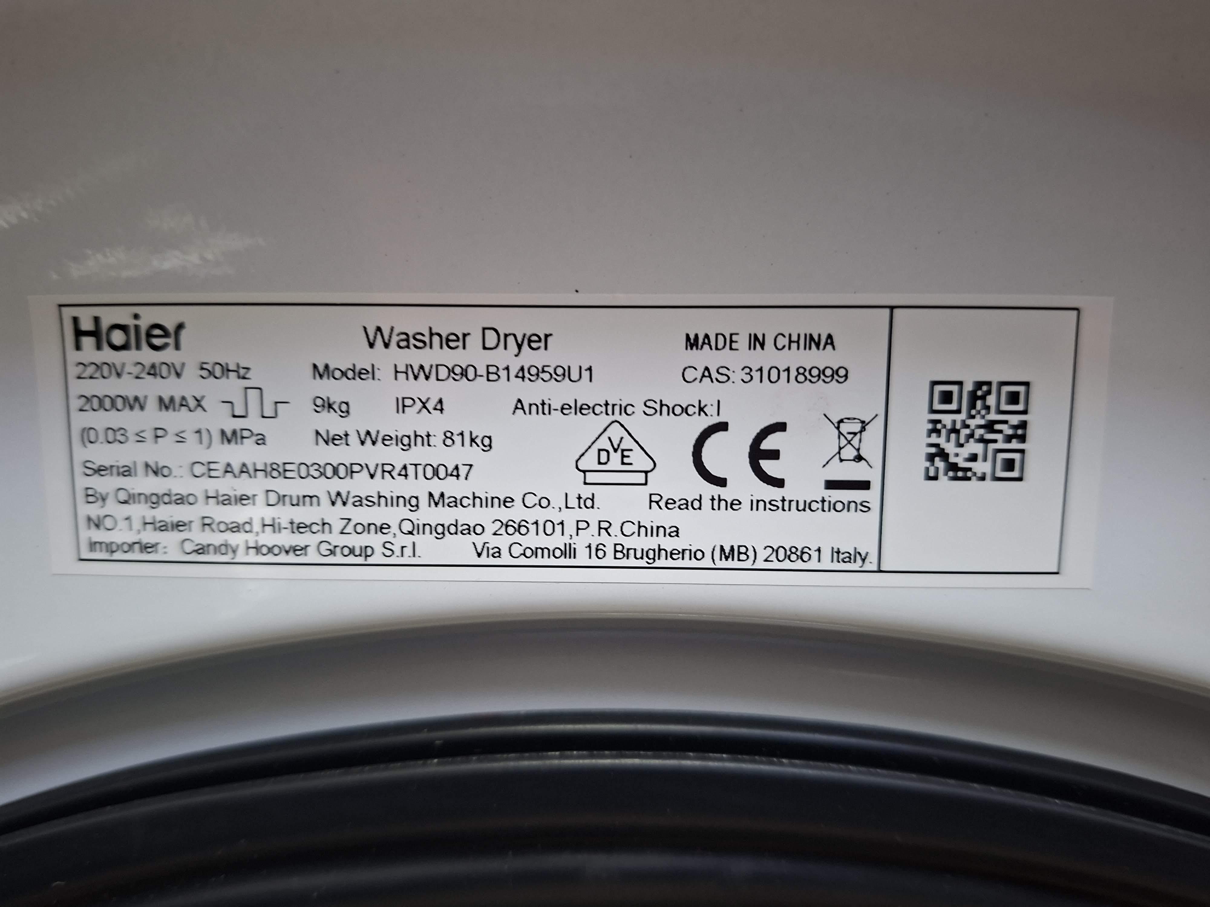 Mašina za pranje i sušenje veša Haier HWD90-B14959U1, 9+6 kg