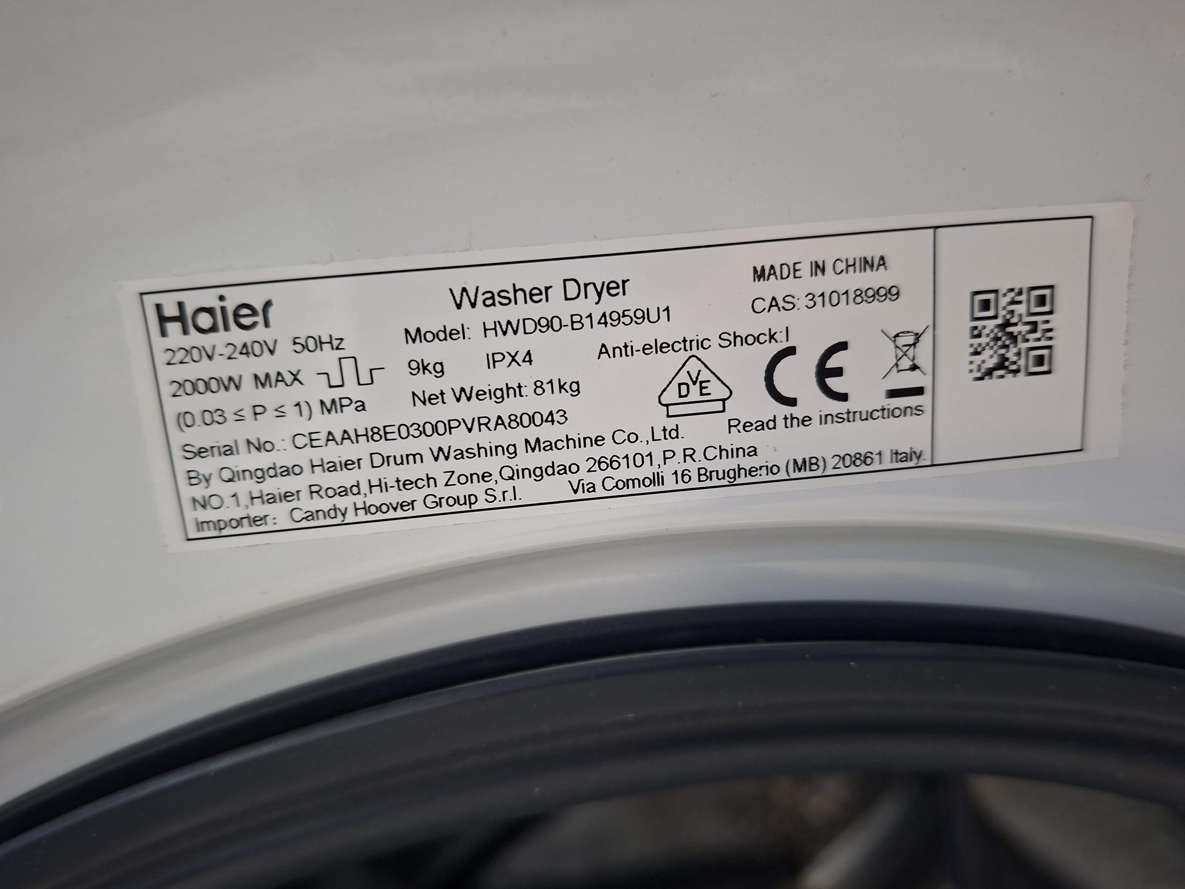 Mašina za pranje i sušenje veša Haier HWD90-B14959U1, 9+6 kg