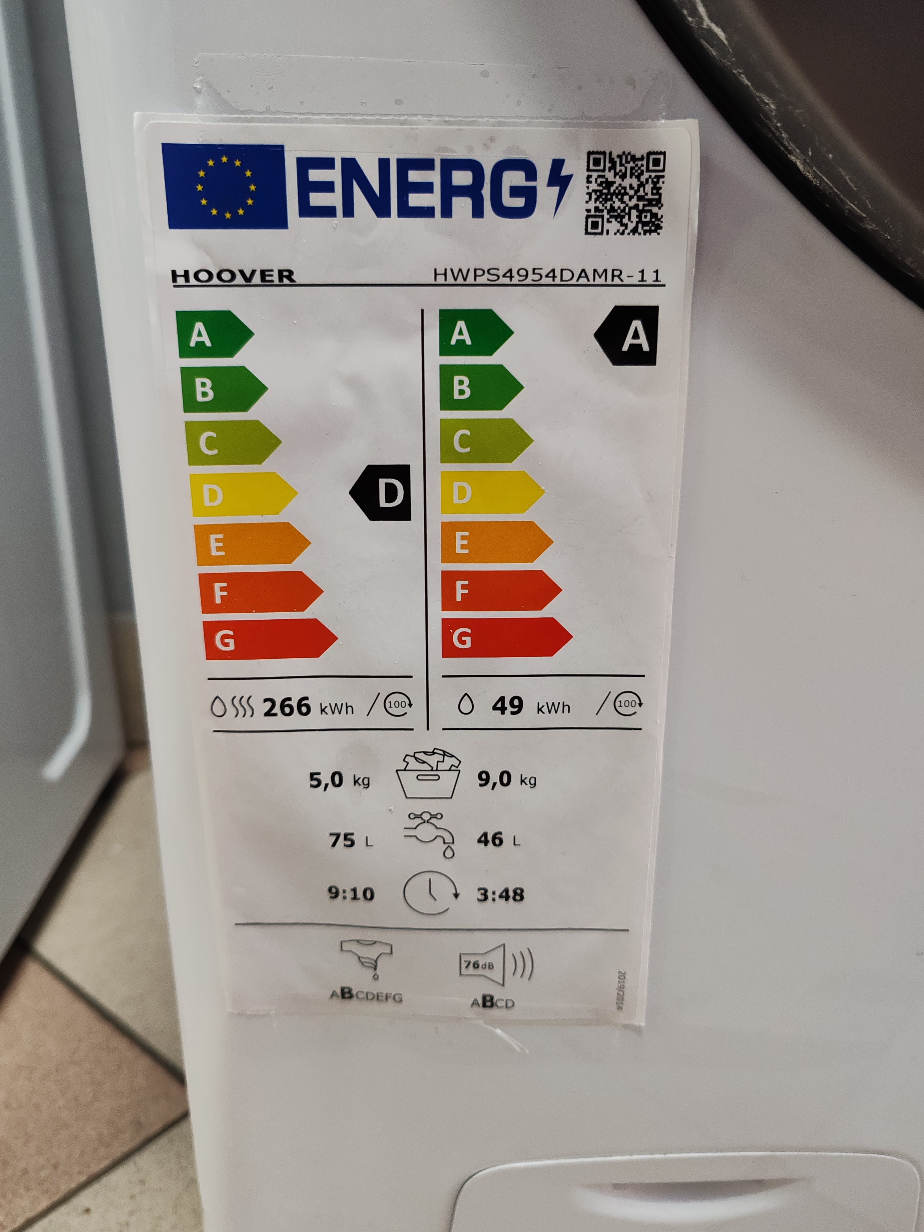 Mašina za pranje i sušenje veša Hoover HWPS4954DAMR-11, 9+5