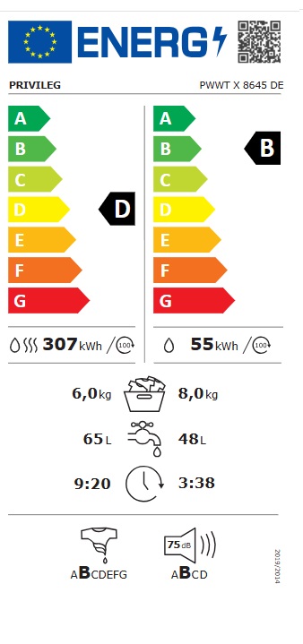 Masina za pranje i susenje vesa Privileg PWWT X 8645 DE , 8+6 kg.