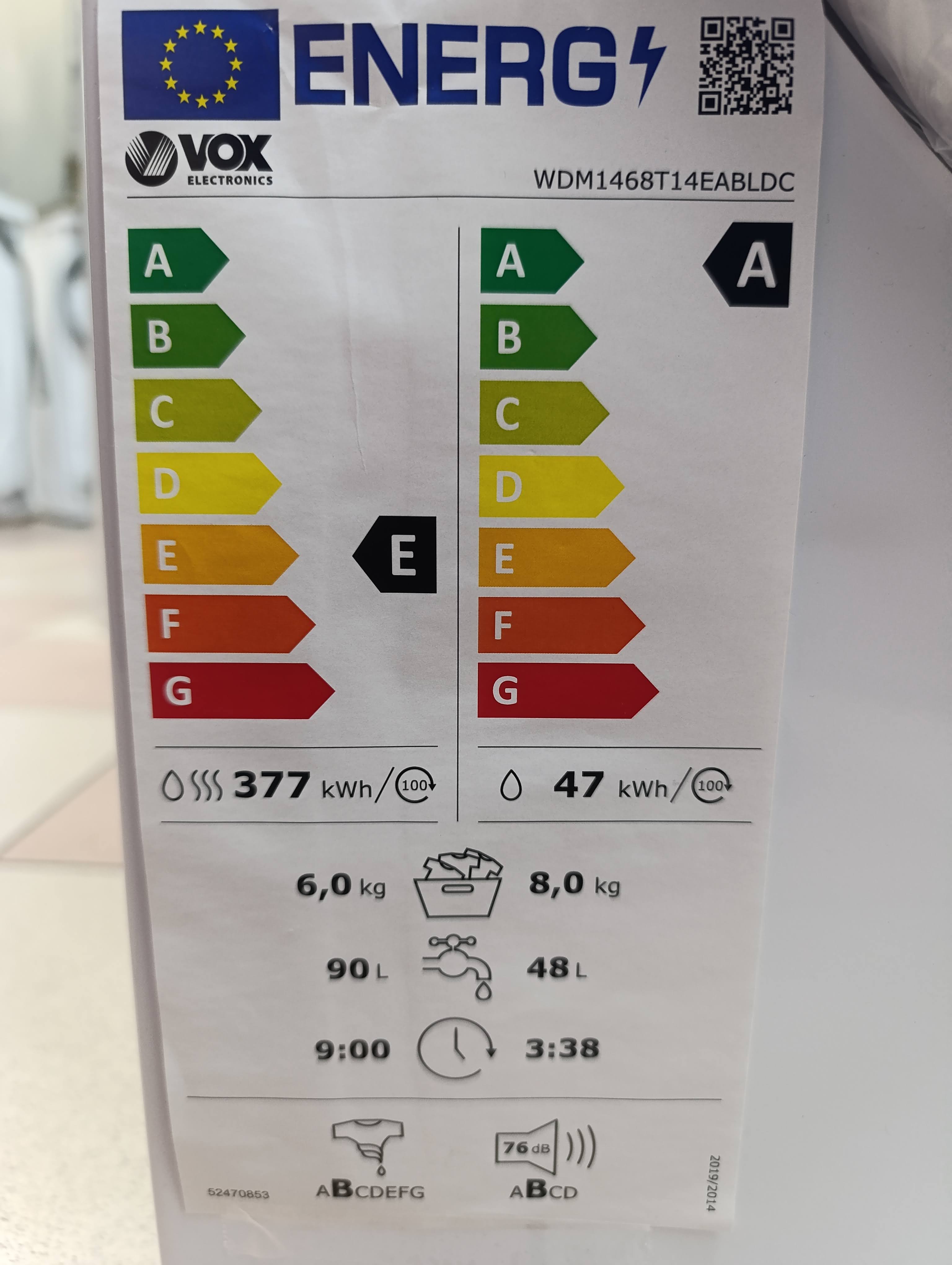 Mašina za pranje i sušenje veša Vox WDM1468T14EABLDC, 8+6 kg