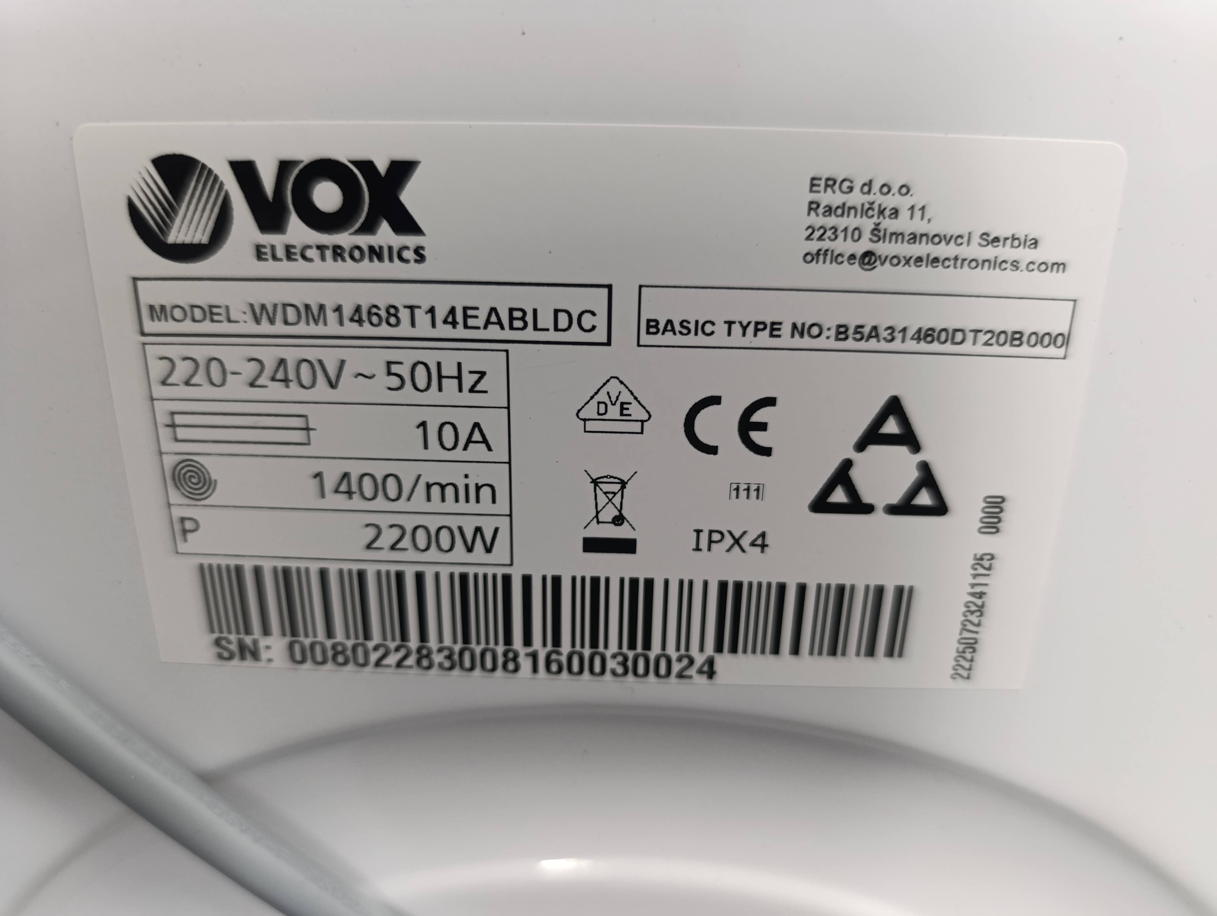 Mašina za pranje i sušenje veša Vox WDM1468T14EABLDC (2), 8+6 kg