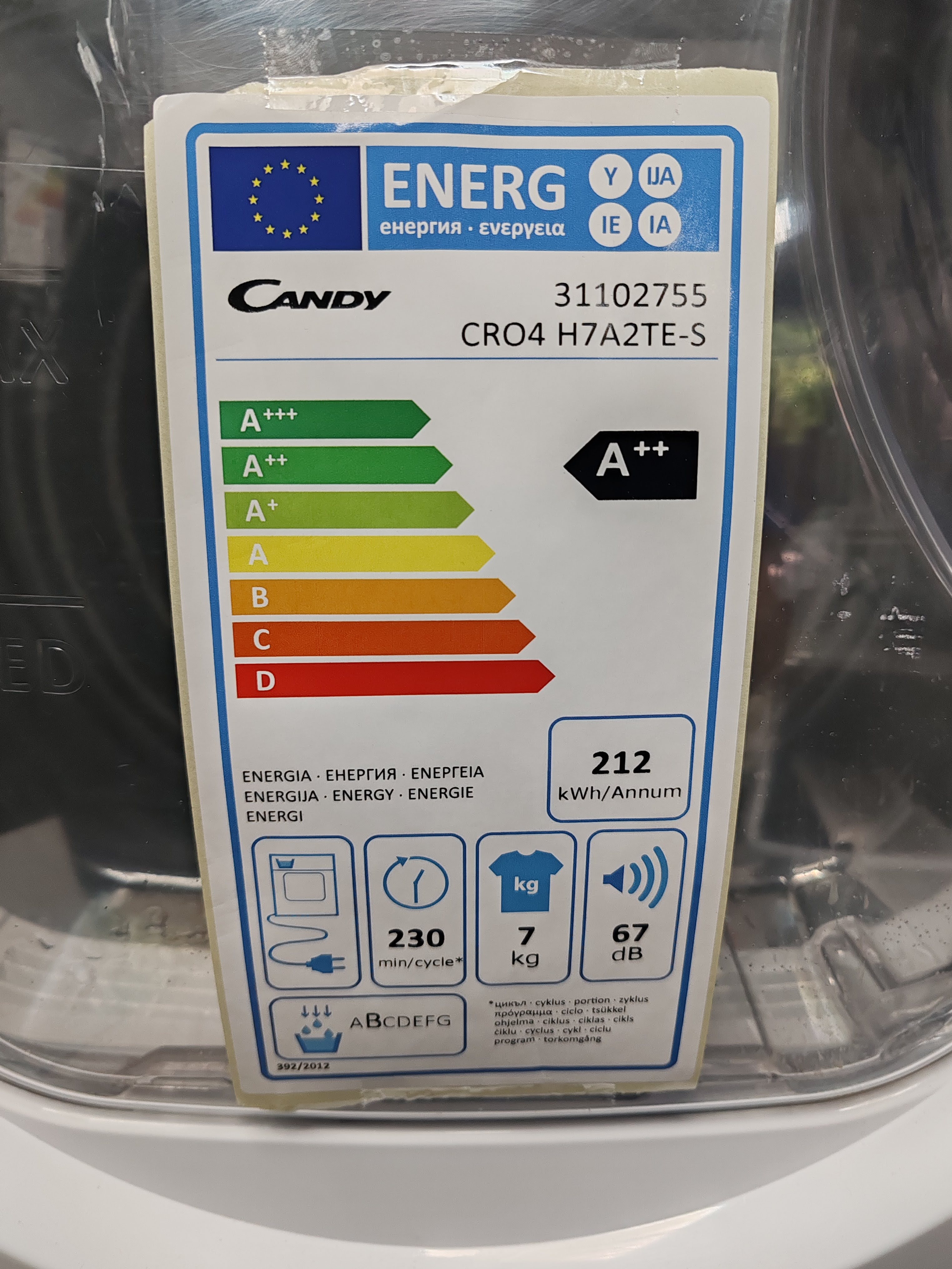 Mašina za sušenje veša Candy CRO4 H7A2TE-S , 7kg, Slim