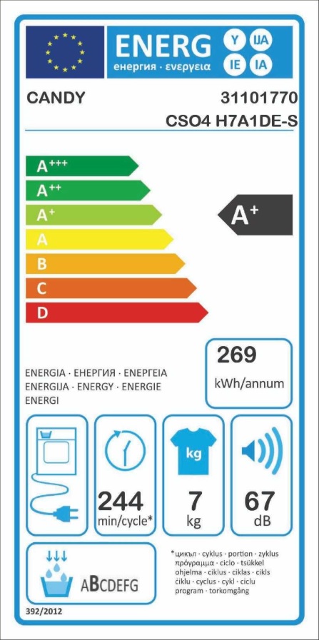 Mašina za sušenje veša Candy CSO4 H7A1DE-S , 7kg, slim