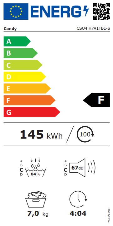 Mašina za sušenje veša Candy CSO4H7A1TBE-S , 7kg, Slim