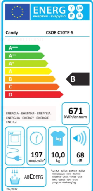 Mašina za sušenje veša Candy CSOE C10TE-S , 10 kg