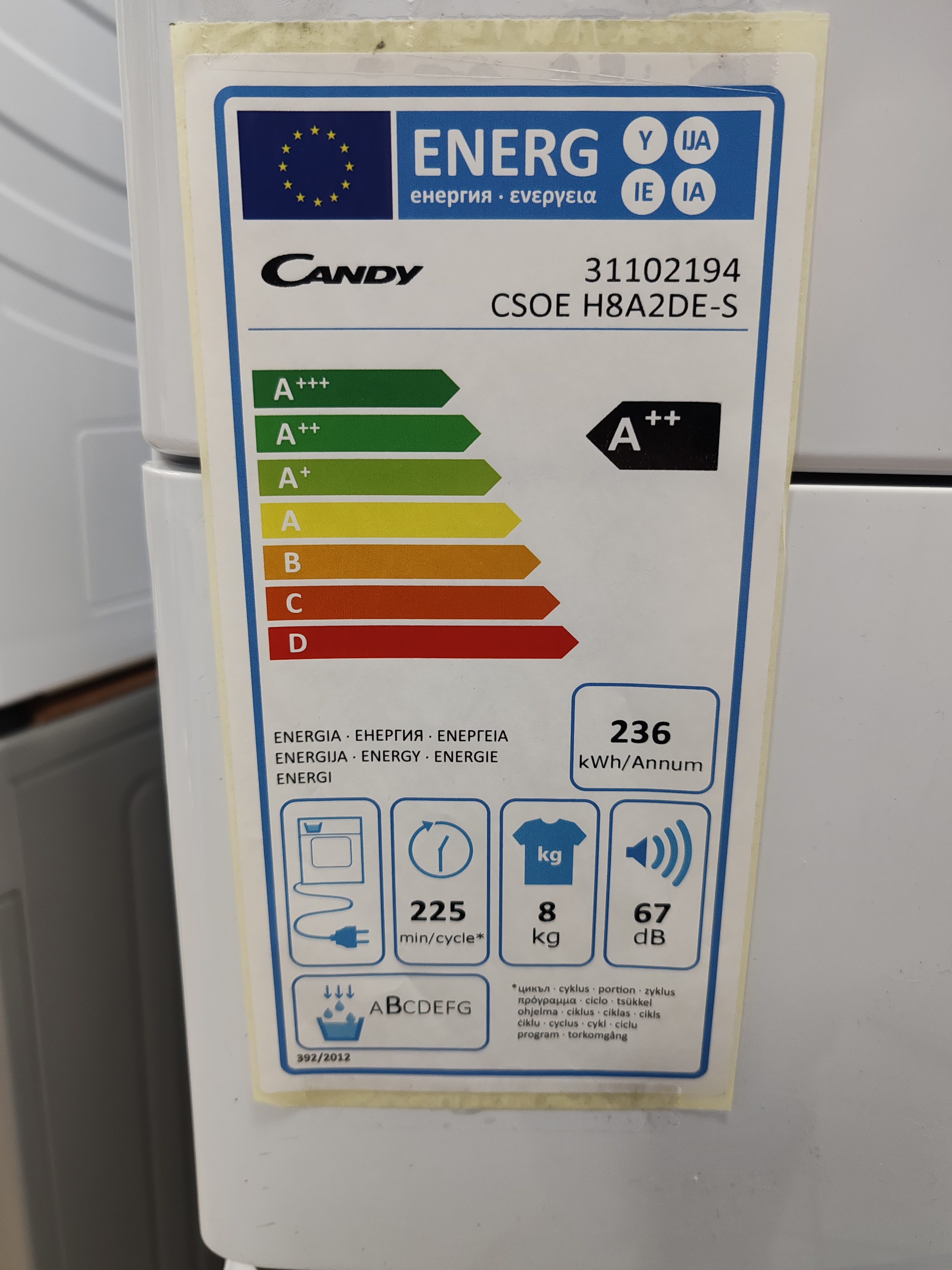 Mašina za sušenje veša Candy CSOE H8A2DE-S , 8kg