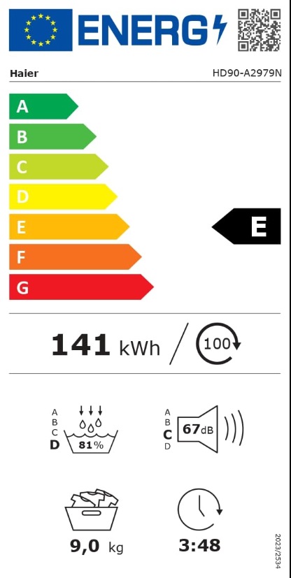 Mašina za sušenje Veša Haier HD90-A2979N, 9 kg. 