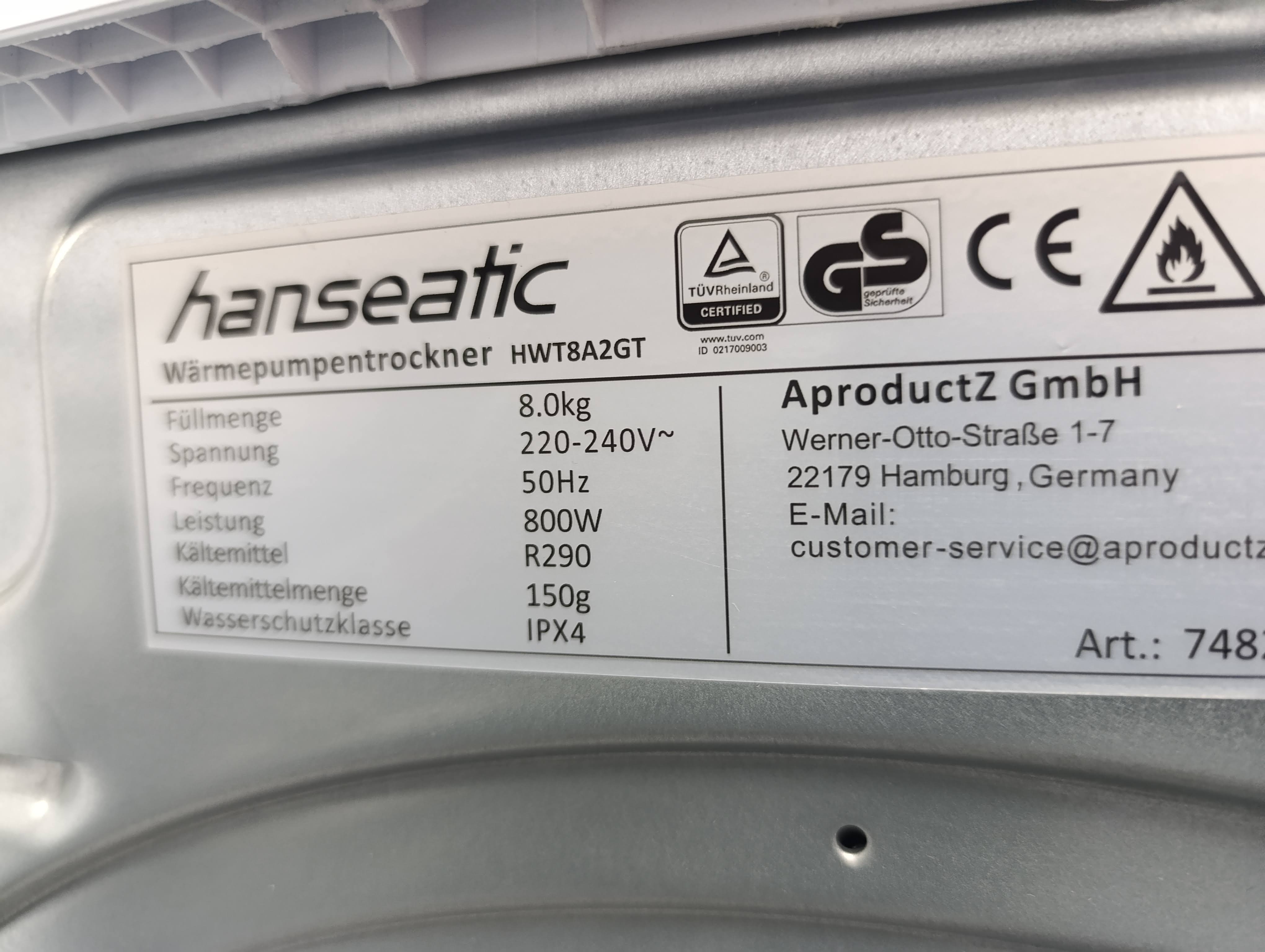 Mašina za sušenje veša Hanseatic HWT8A2GT (2), 8 kg