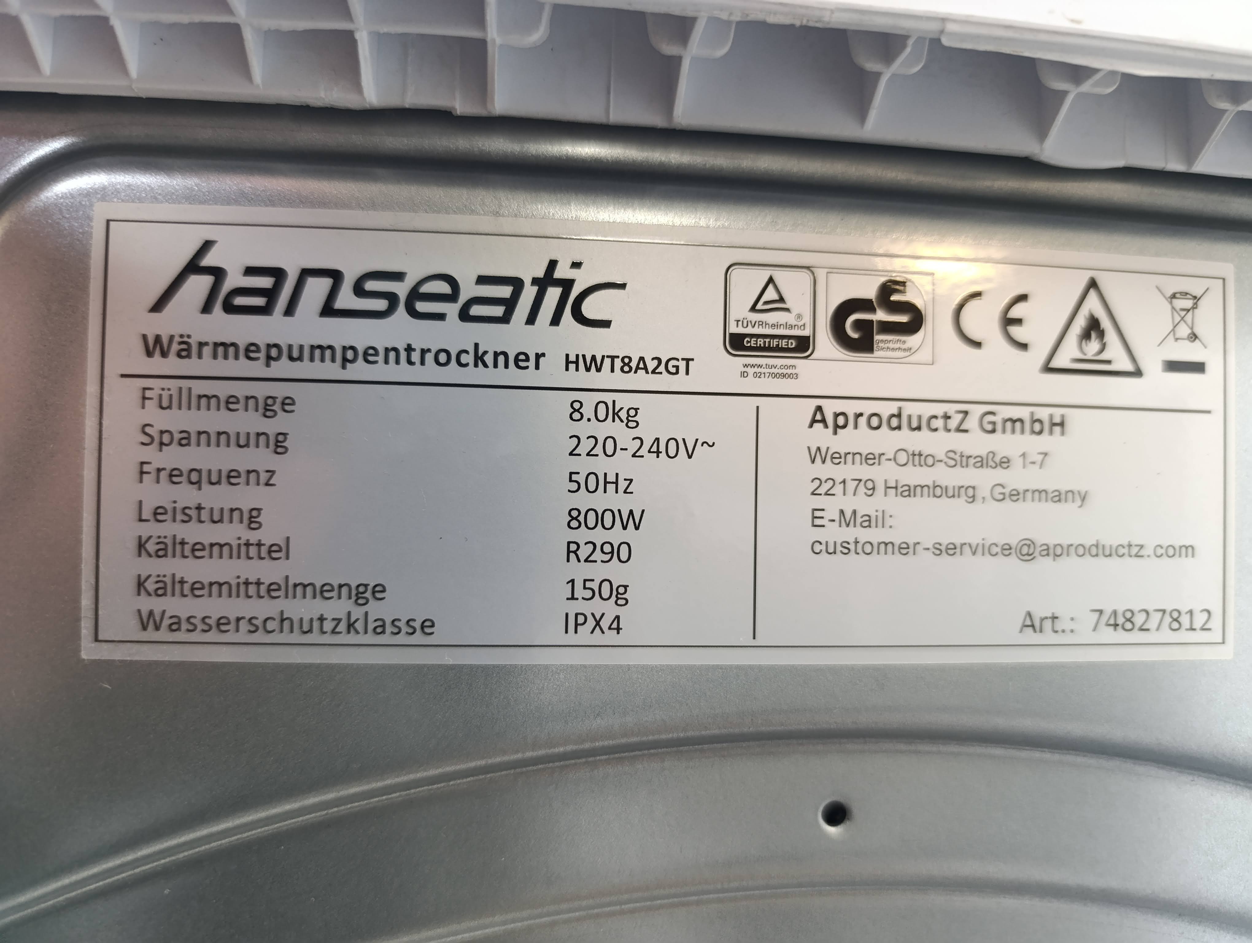 Mašina za sušenje veša Hanseatic HWT8A2GT, 8 kg
