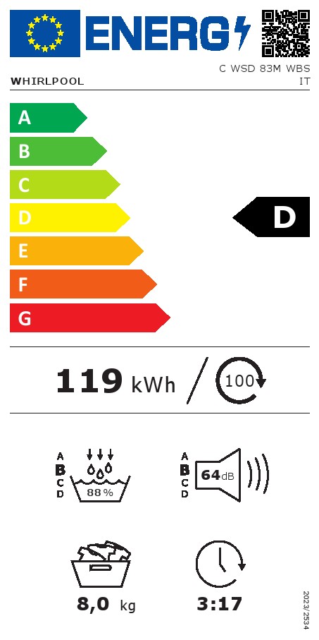 Mašina za sušenje veša Whirlpool C WSD 83M WBS IT , 8 kg