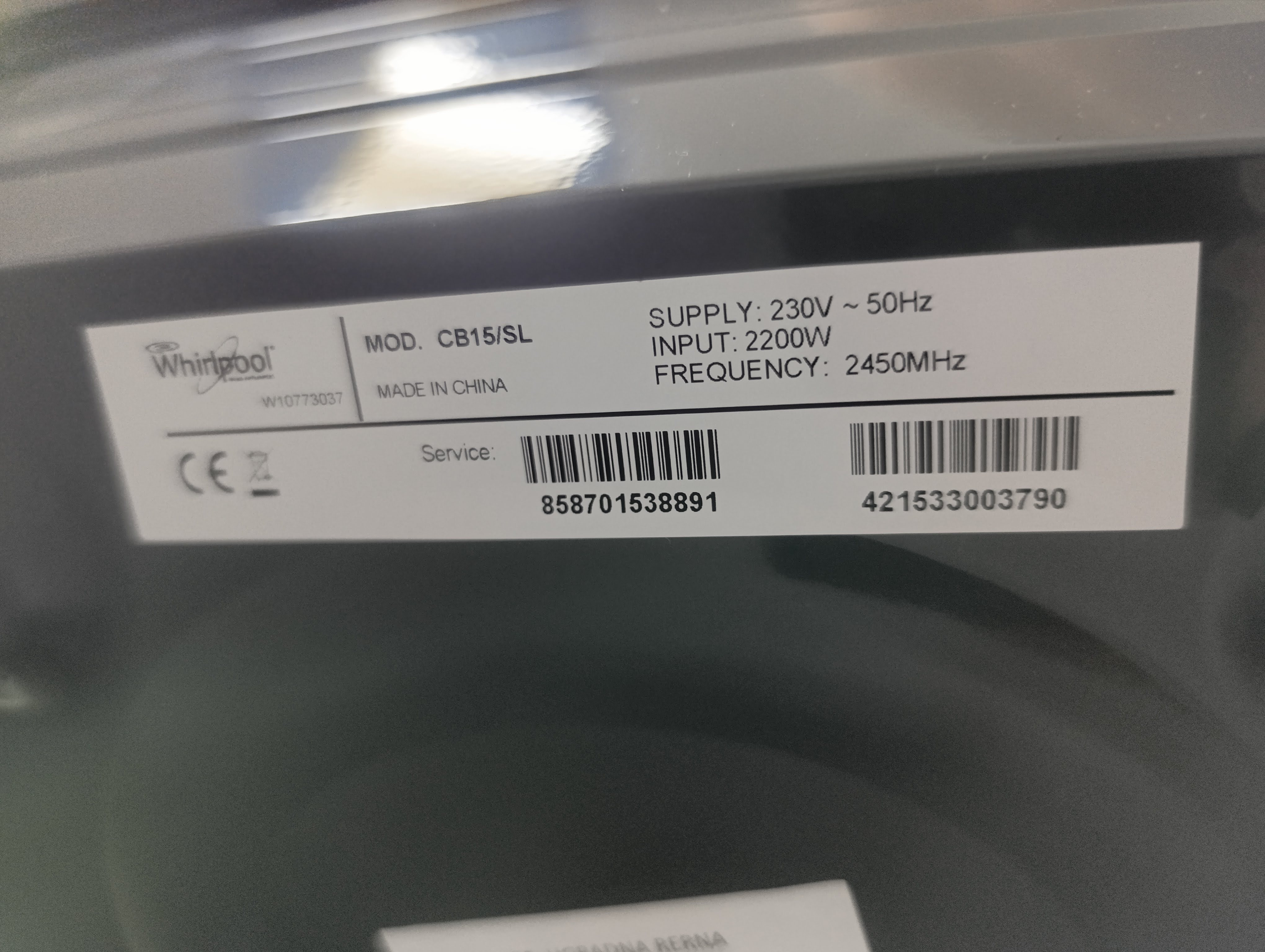 Mikrotalasna Whirlpool CB15/SL CucinaBarilla,29 L