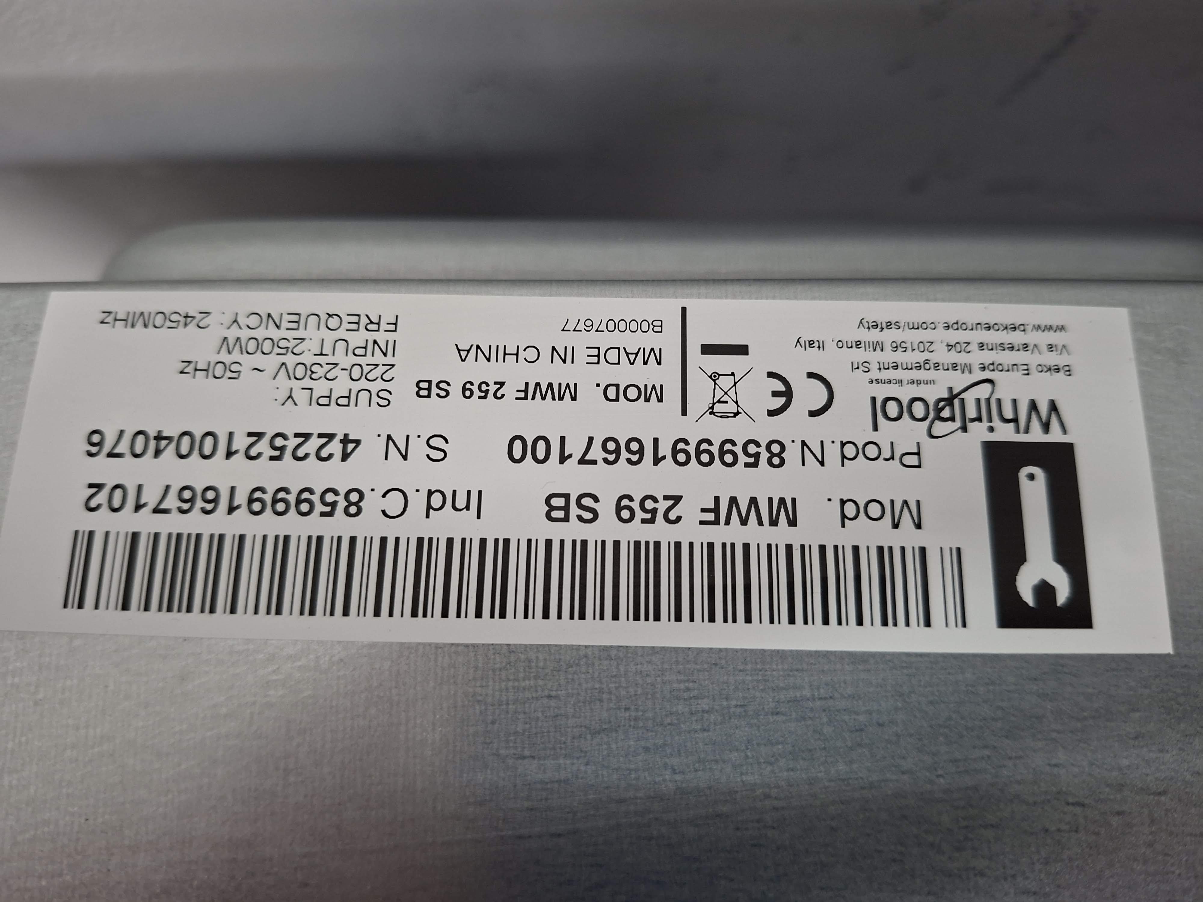 Mikrotalasna Whirlpool MWF 259 SB (2), 25L
