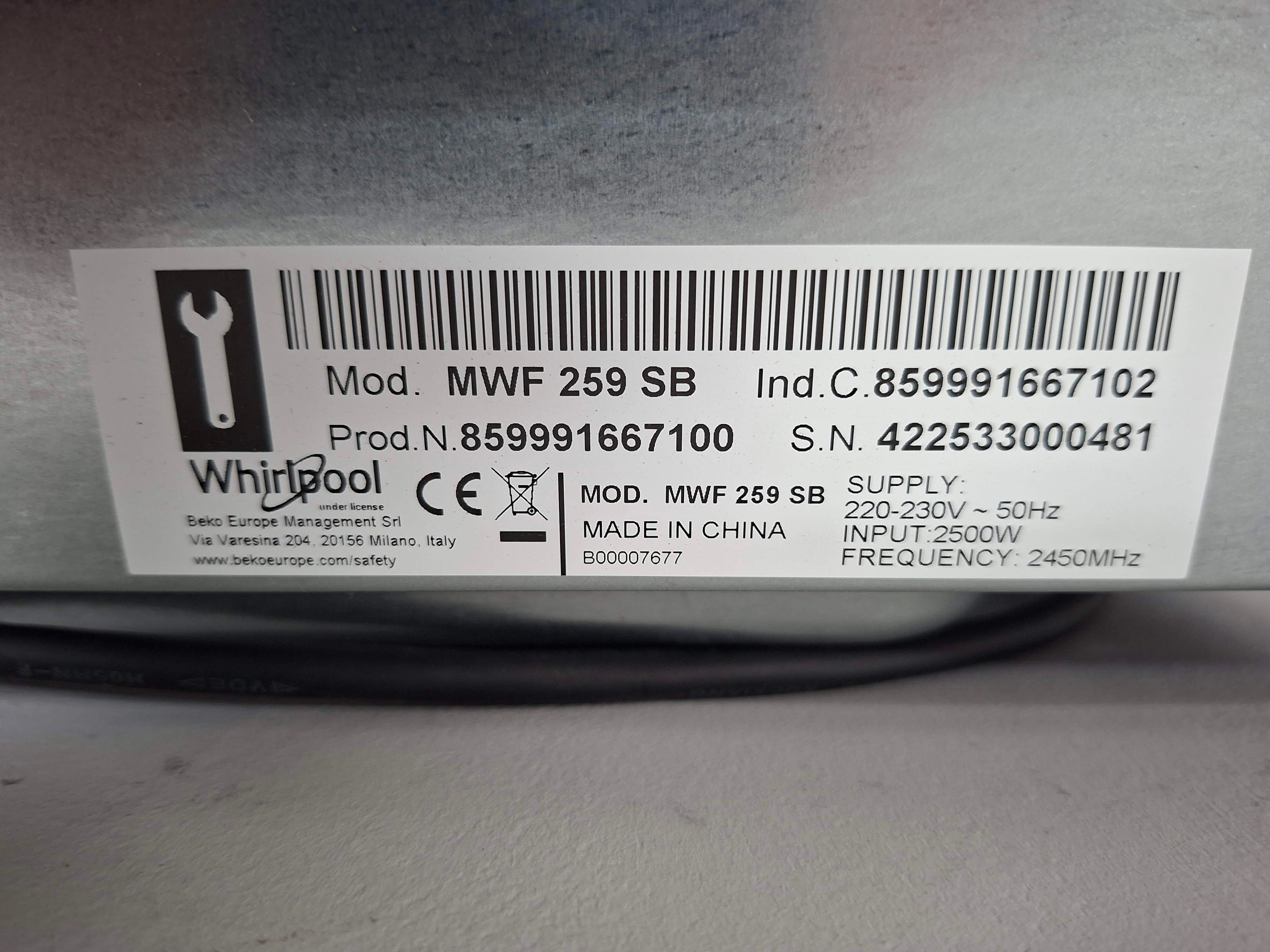 Mikrotalasna Whirlpool MWF 259 SB (3), 25L