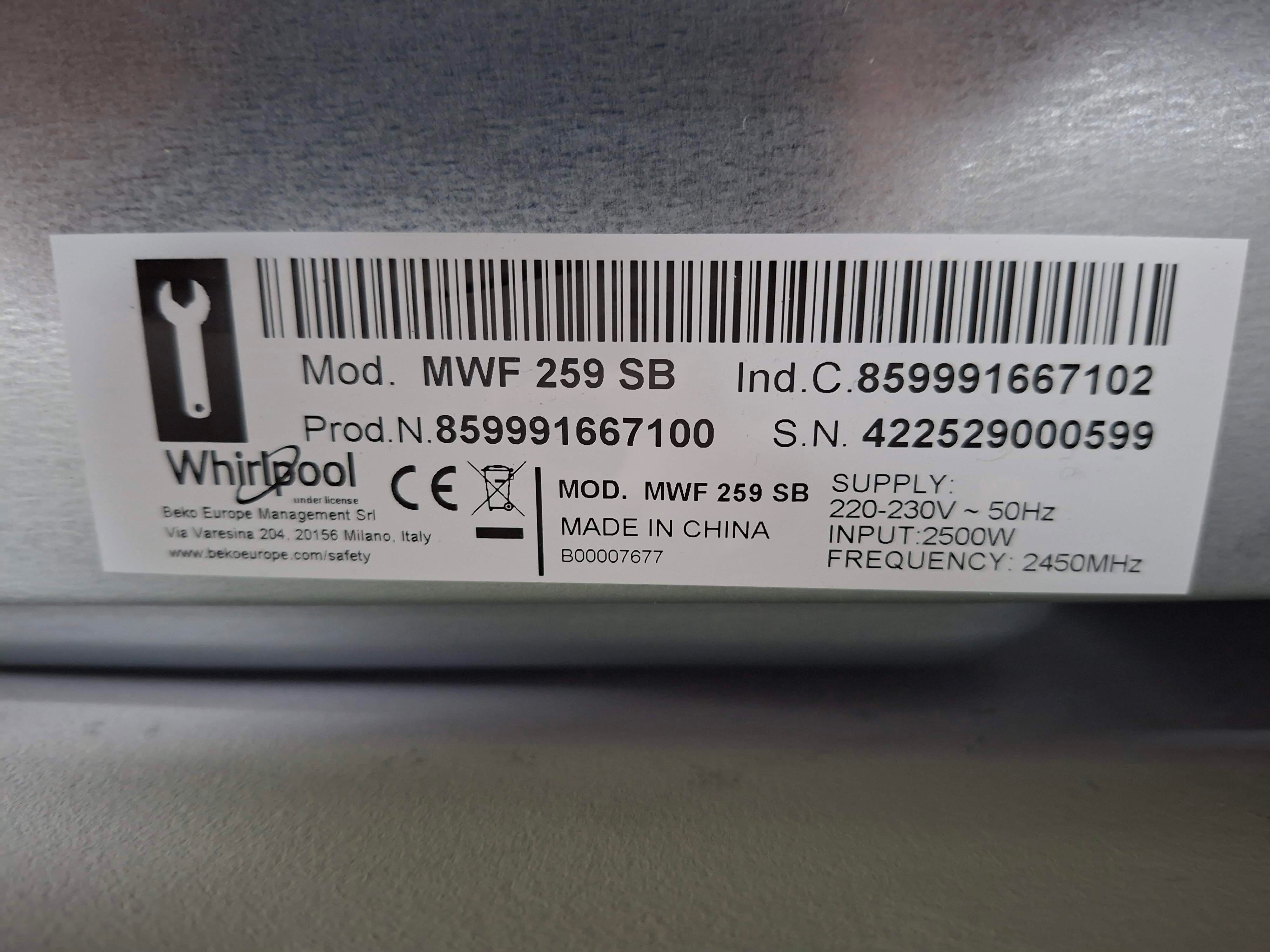 Mikrotalasna Whirlpool MWF 259 SB, 25L
