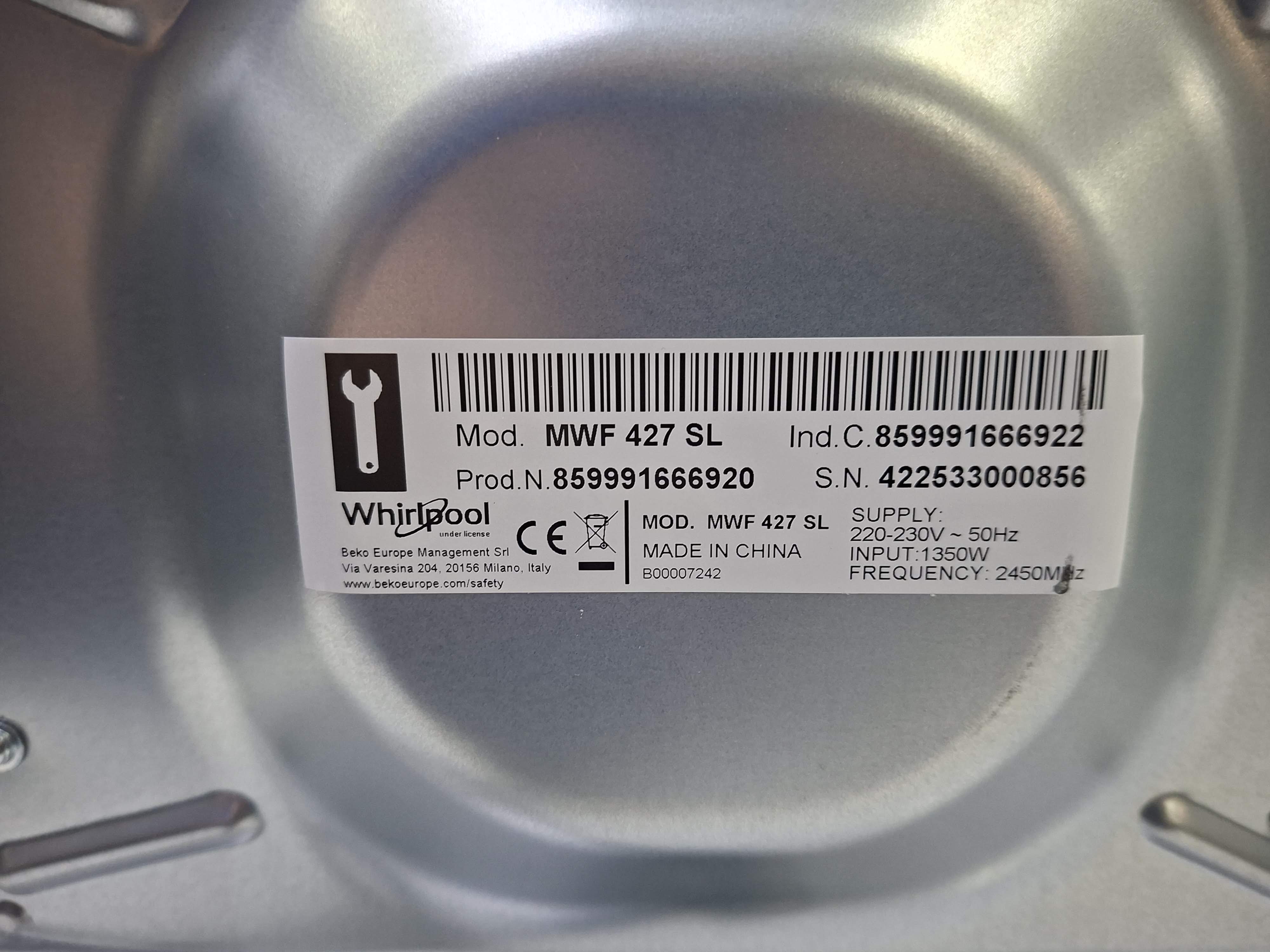 Mikrotalasna Whirlpool MWF 427 SL, 25L