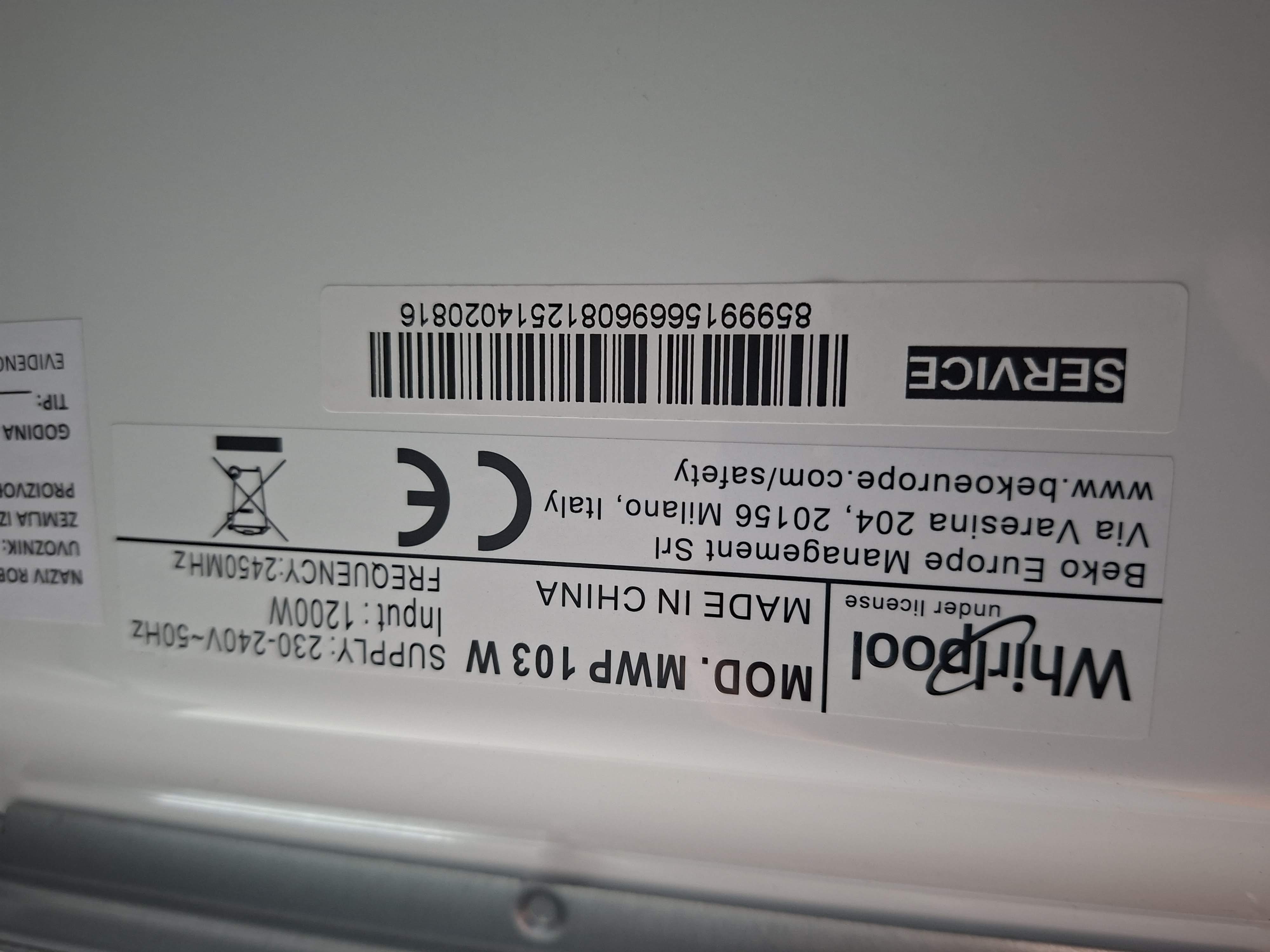 Mikrotalasna Whirlpool MWP 103 W , 20L