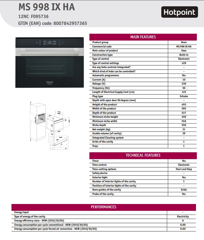 Parna Rerna Hotpoint Ariston MS 998 IX HA , 29L