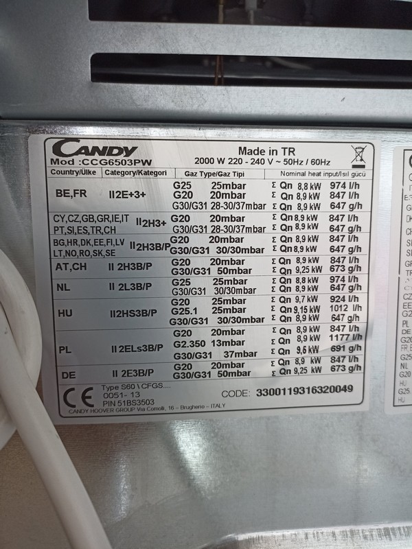 Plinski Šporet Candy CCG6503PW , 60 cm.