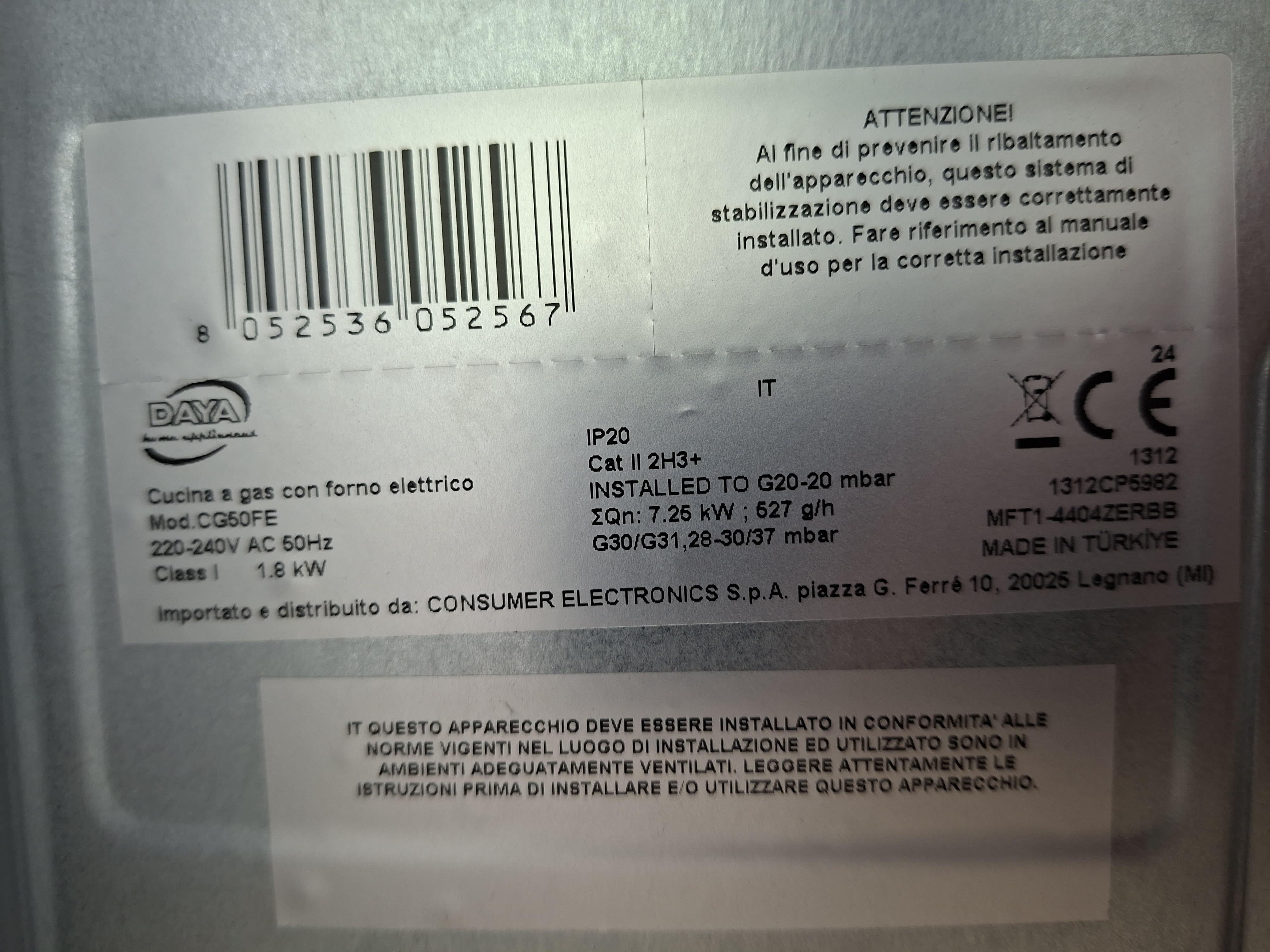 Plinski Šporet Daya CG50FE , 50 cm.