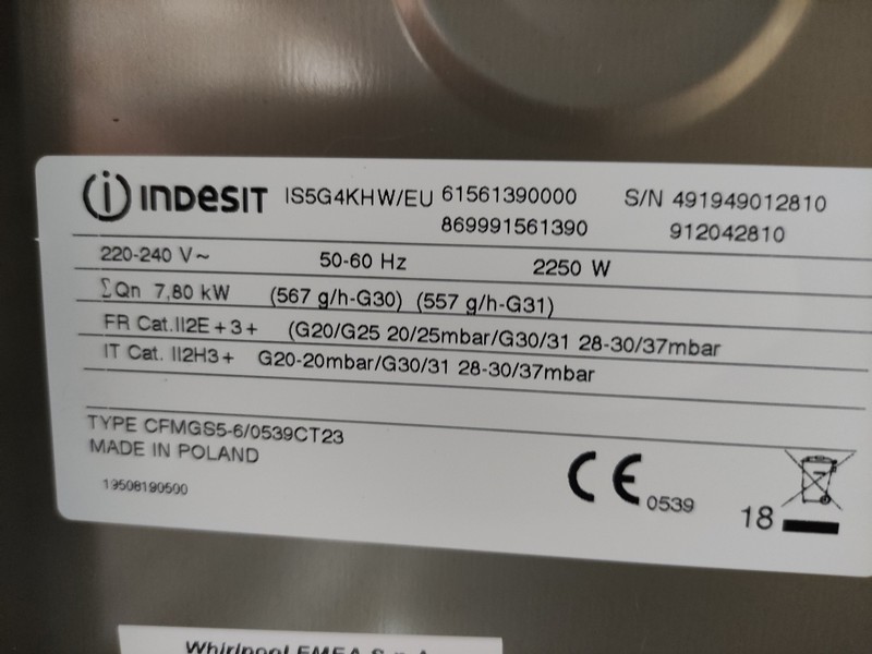 Plinski Šporet Indesit IS5G4KHW/EU, 50cm