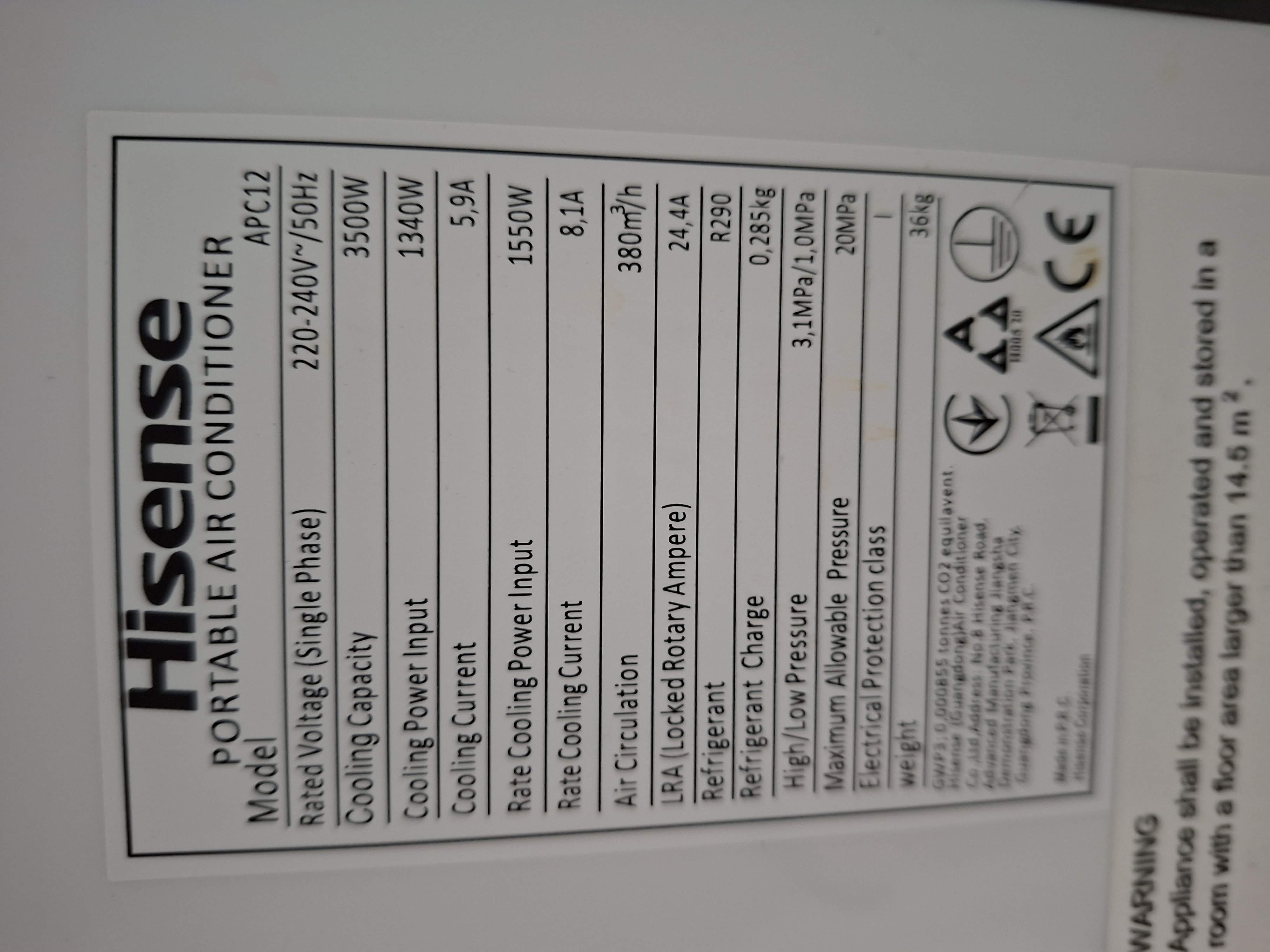 Pokretna klima Hisense APC12 , 12000 btu