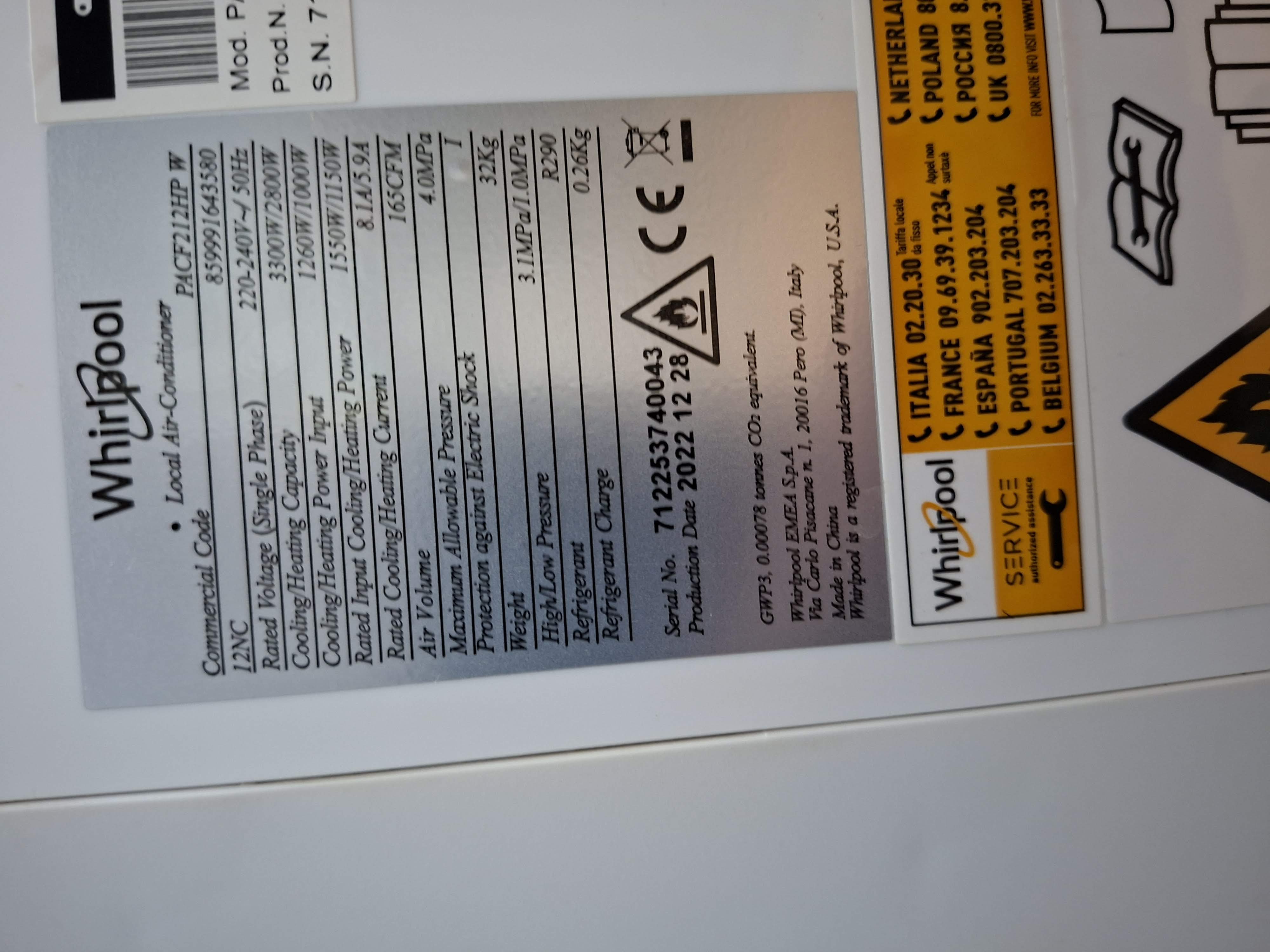 Pokretna klima Whirlpool PACF212HP W, 12000 btu