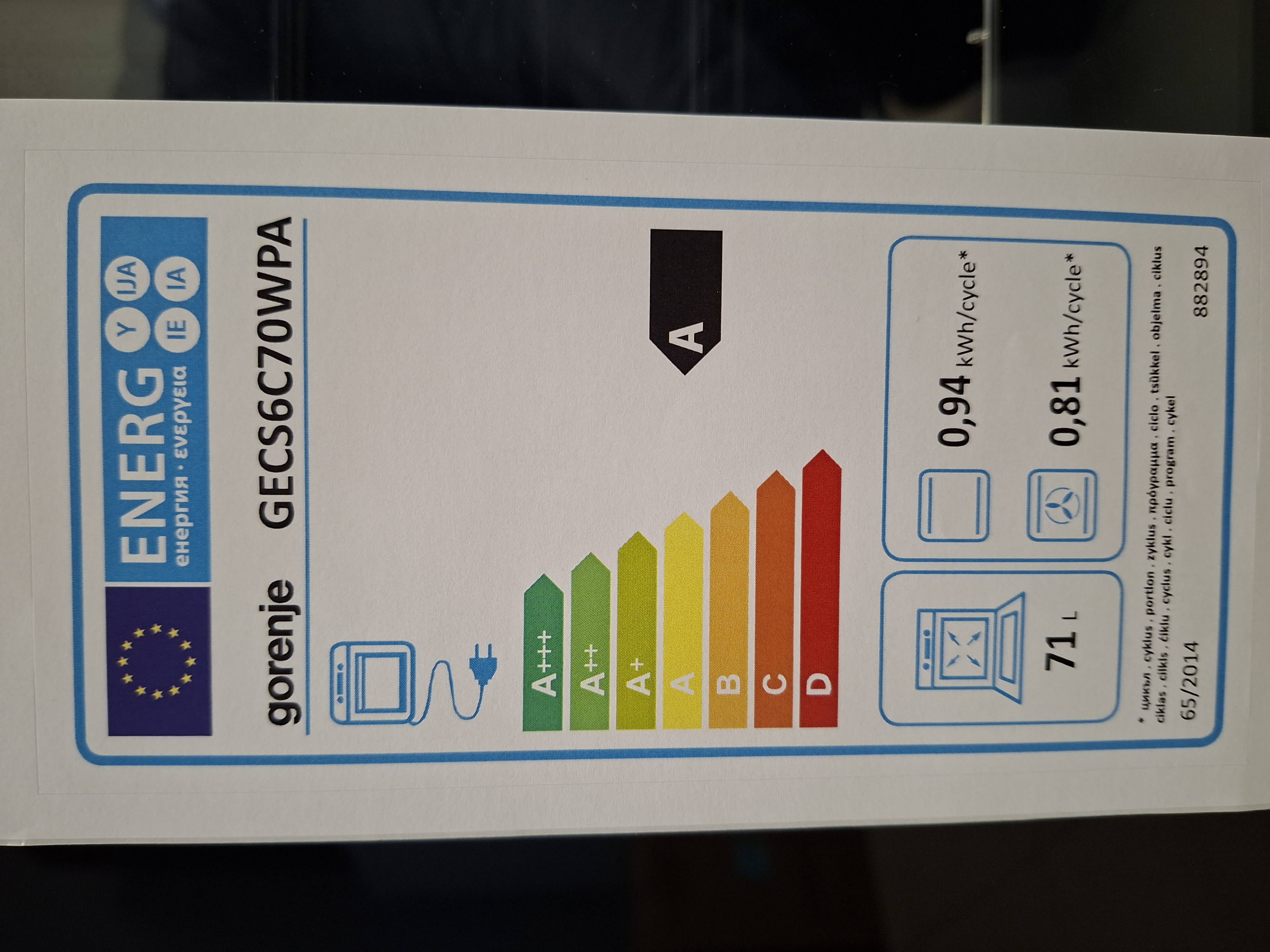 Šporet Gorenje GECS6C70WPA , 71 litara, 60cm