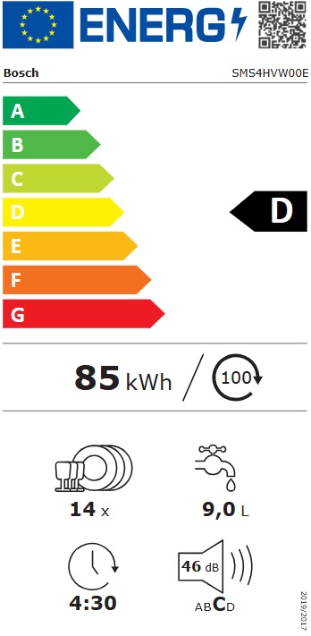 Sudo mašina Bosch SMS4HVW00E , 14 kompleta