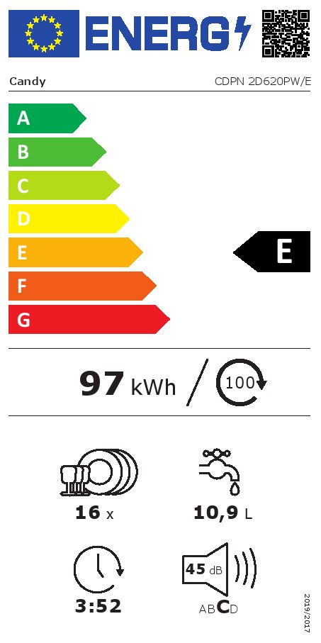 Sudo mašina Candy CDPN 2D620 PW/E, 16 kompleta
