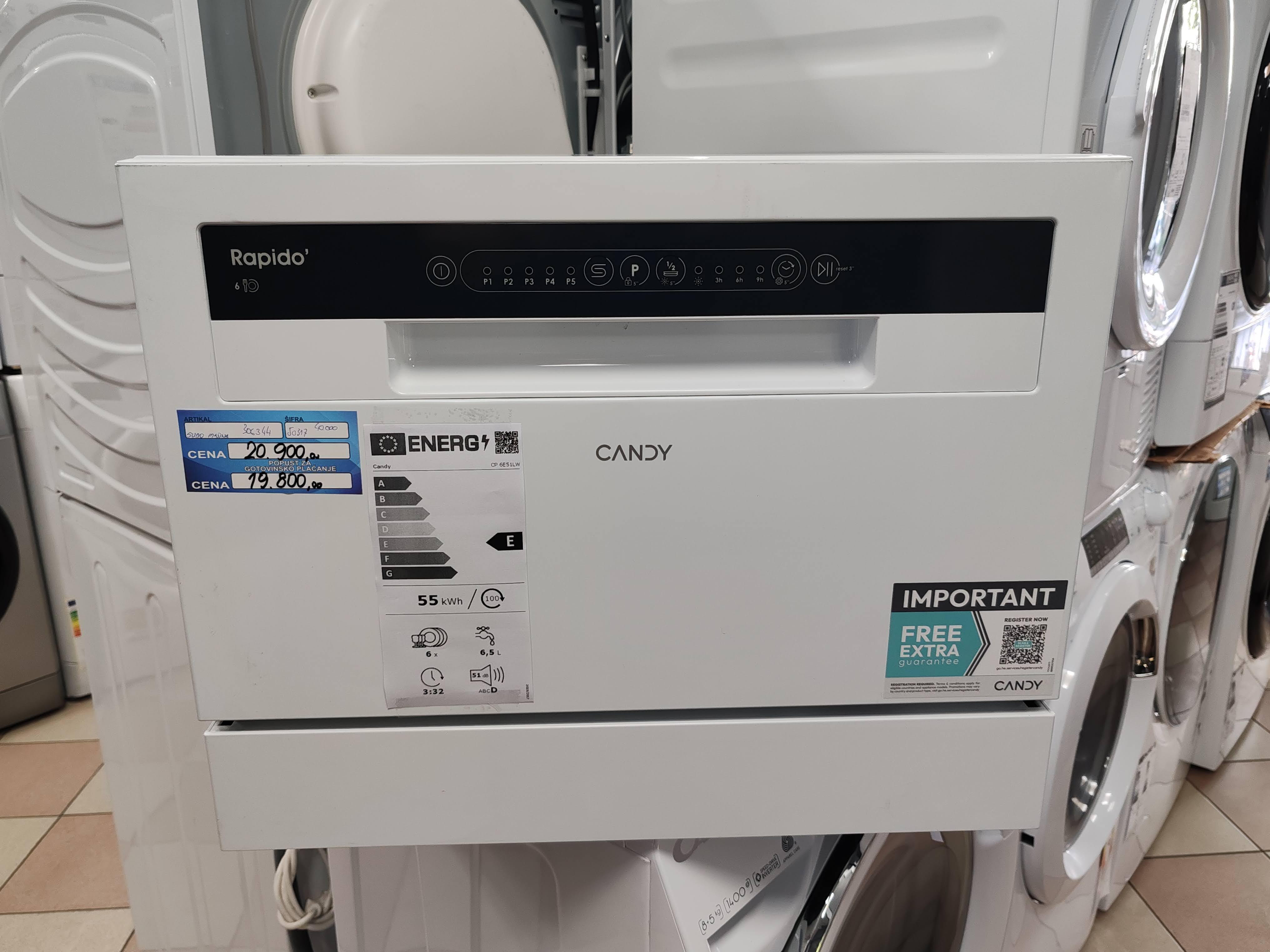 Sudo mašina Candy CP 6E51LW , 6 kompleta
