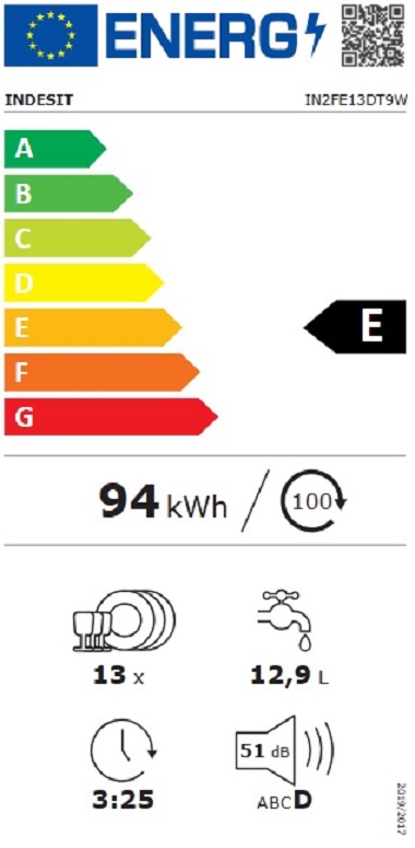 Sudo mašina Indesit IN2FE13DT9W , 13 kompleta.