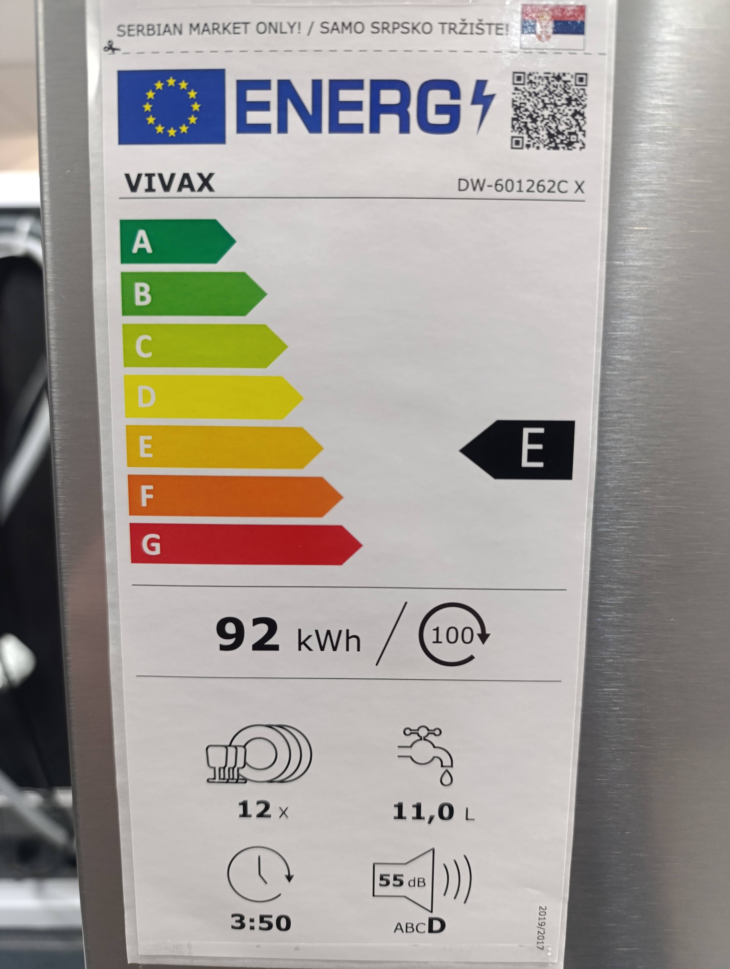 Sudo mašina Vivax DW-601262C X, 60cm