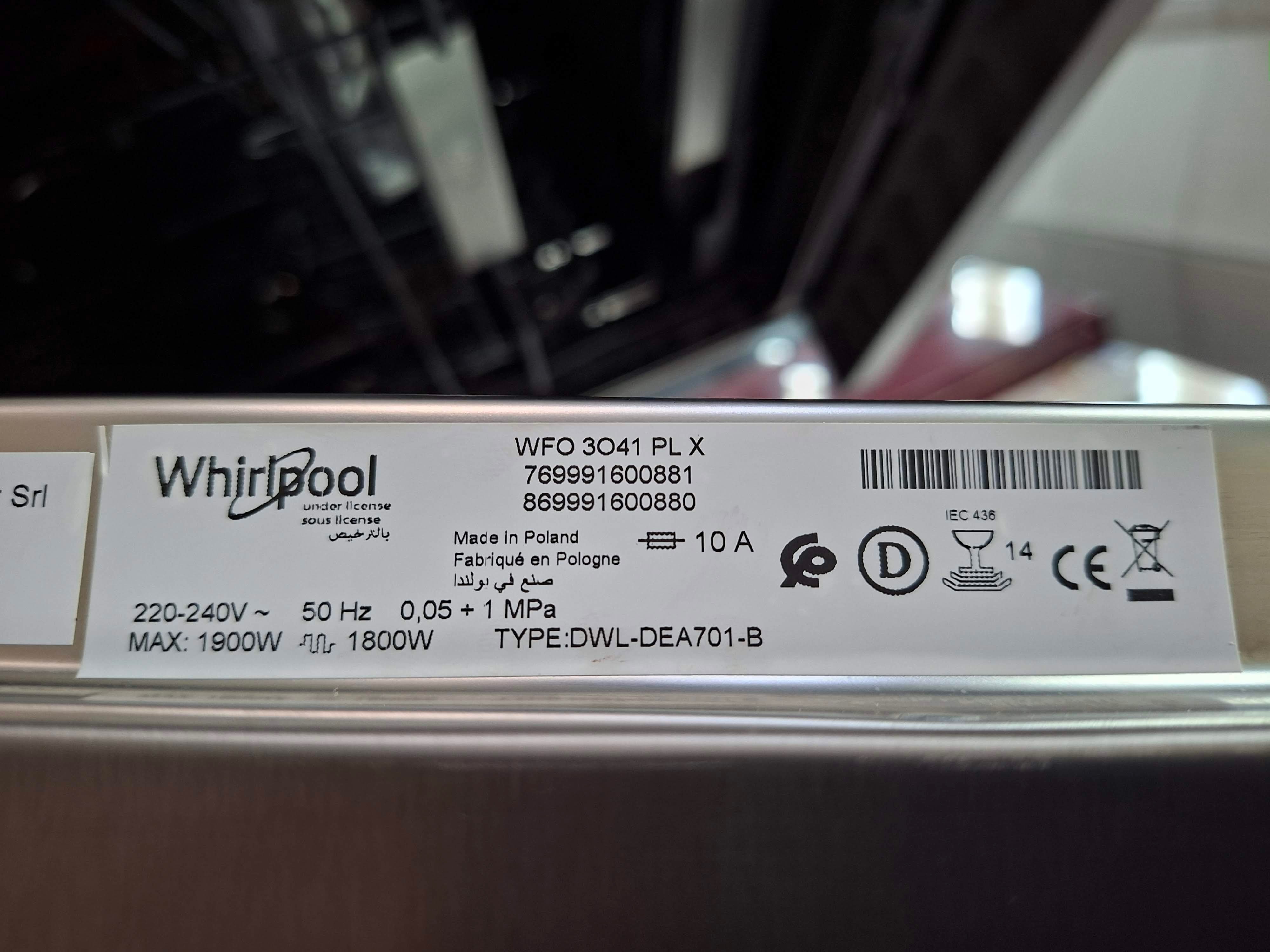 Sudo mašina Whirlpool WFO 3O41 PL X,  14kompleta