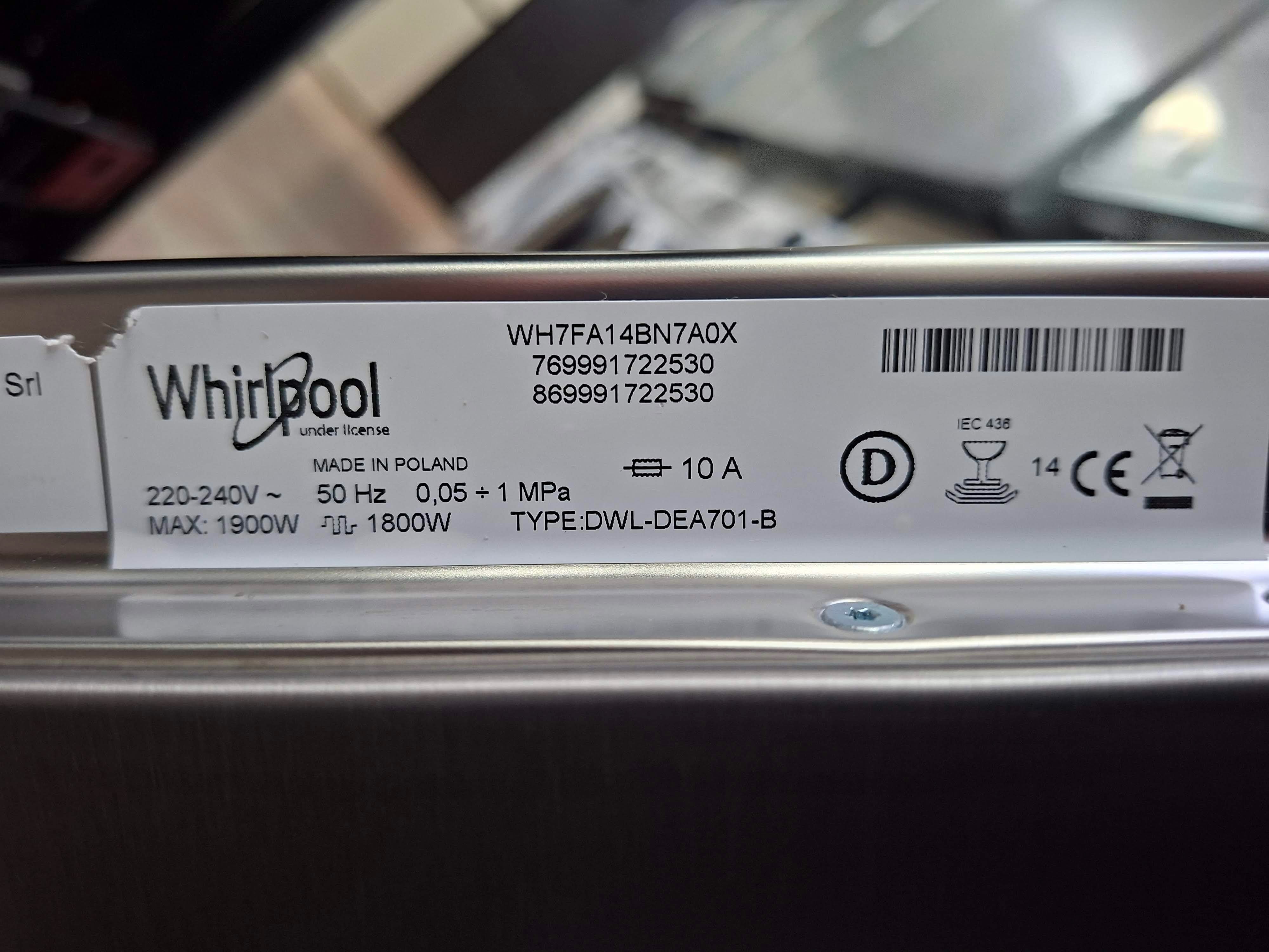 Sudo mašina Whirlpool WH7FA14BN7A0X, 60cm, 14 kompleta