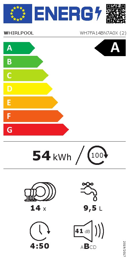 Sudo mašina Whirlpool WH7FA14BN7A0X, 60cm, 14 kompleta